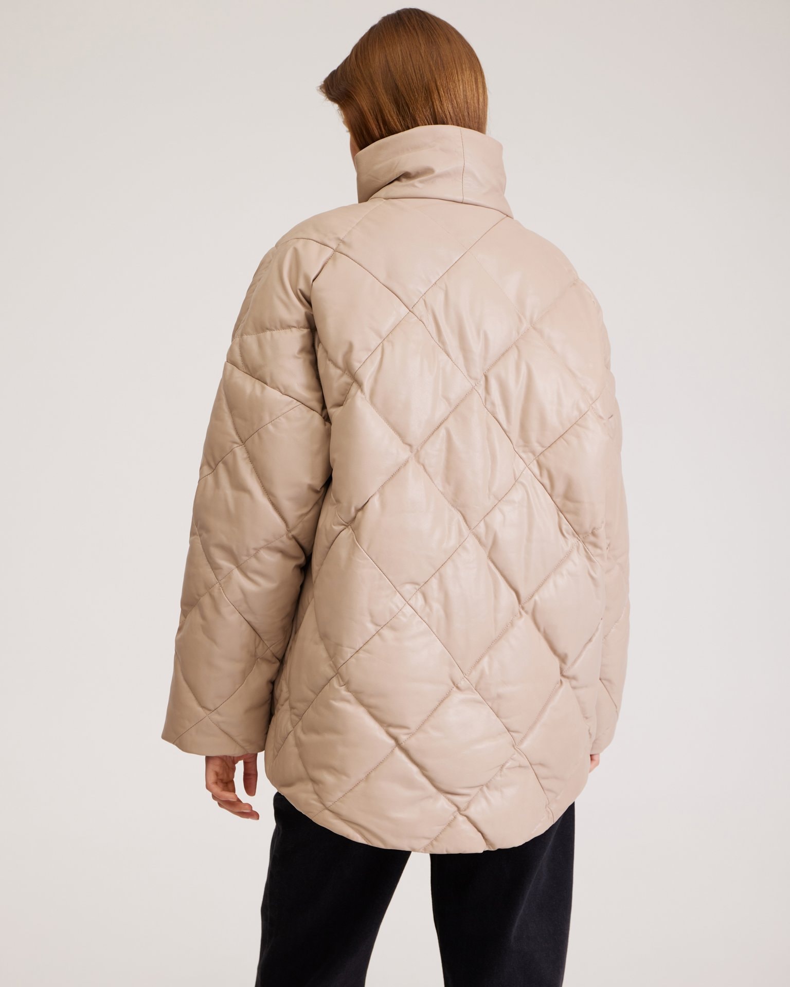 Quilted jacket made from genuine leather, Beige — photo 8