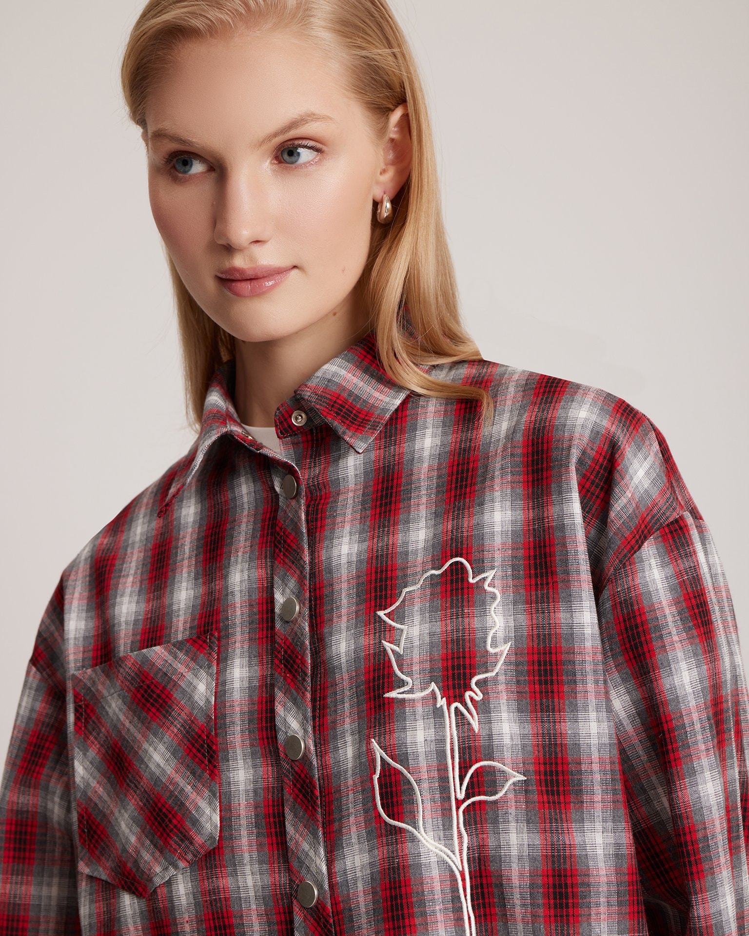 Shirt with designer 'Rose' embroidery, Red — photo 6
