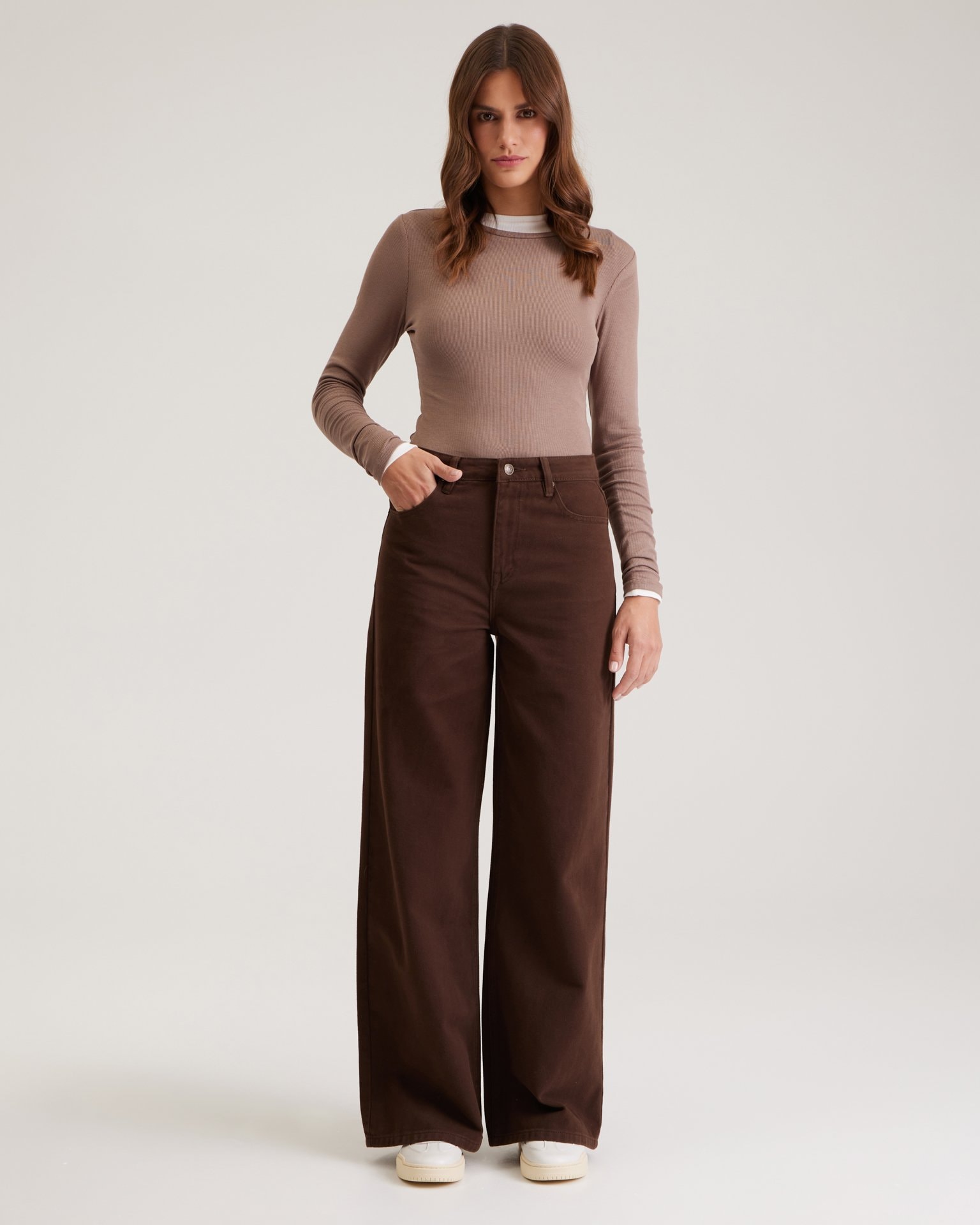 Wide-leg chocolate jeans, Brown — photo 2