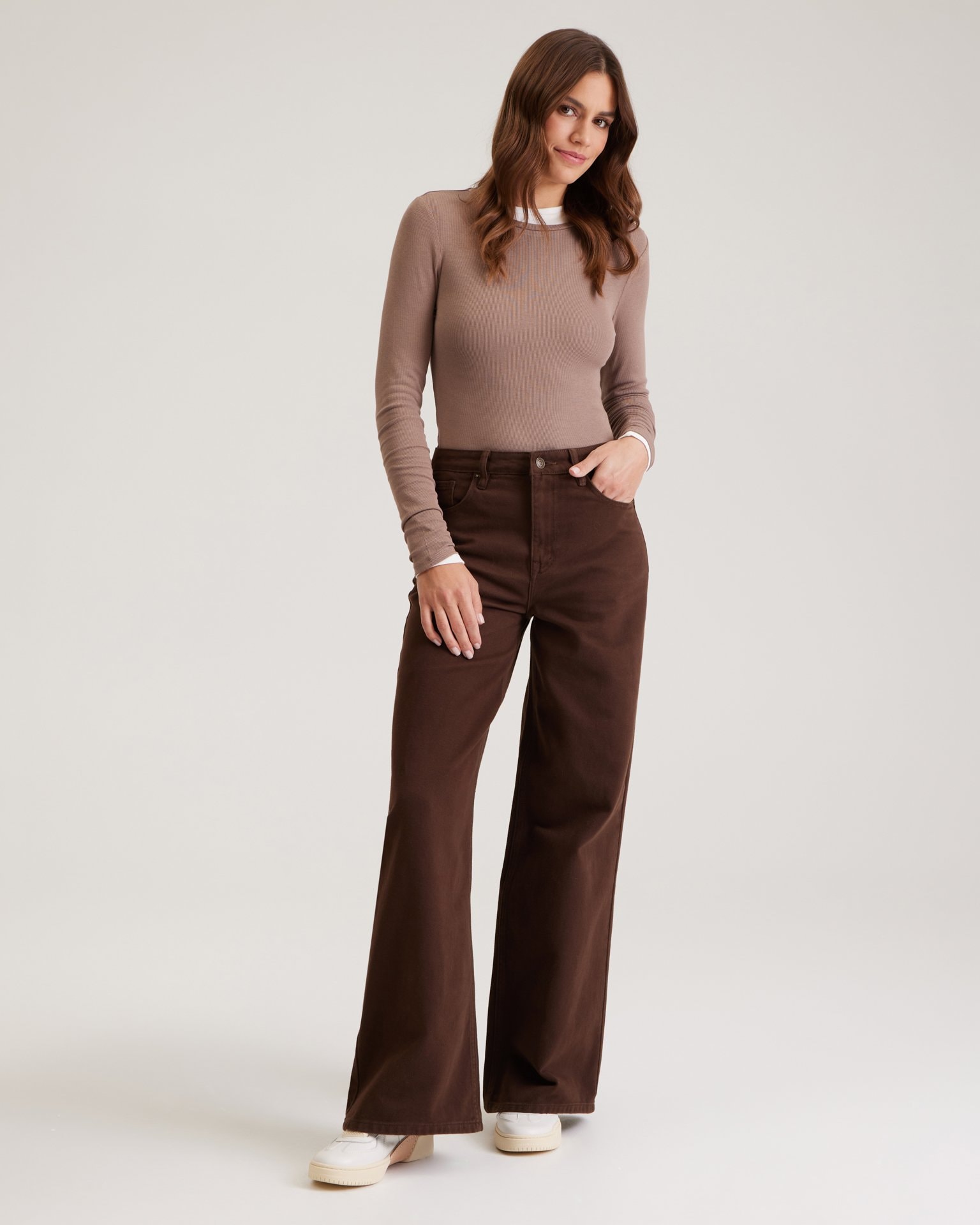 Wide-leg chocolate jeans, Brown