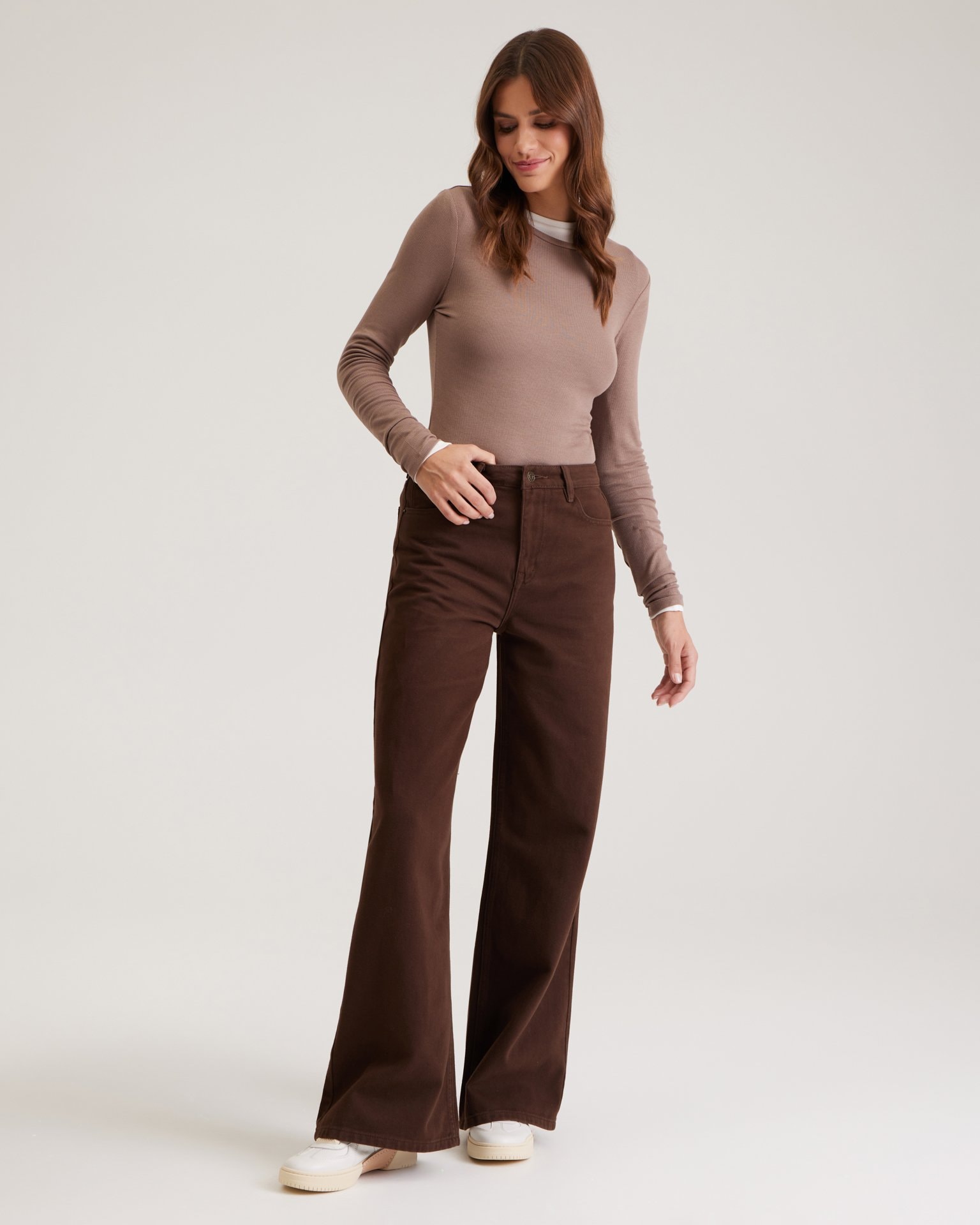 Wide-leg chocolate jeans, Brown — photo 4