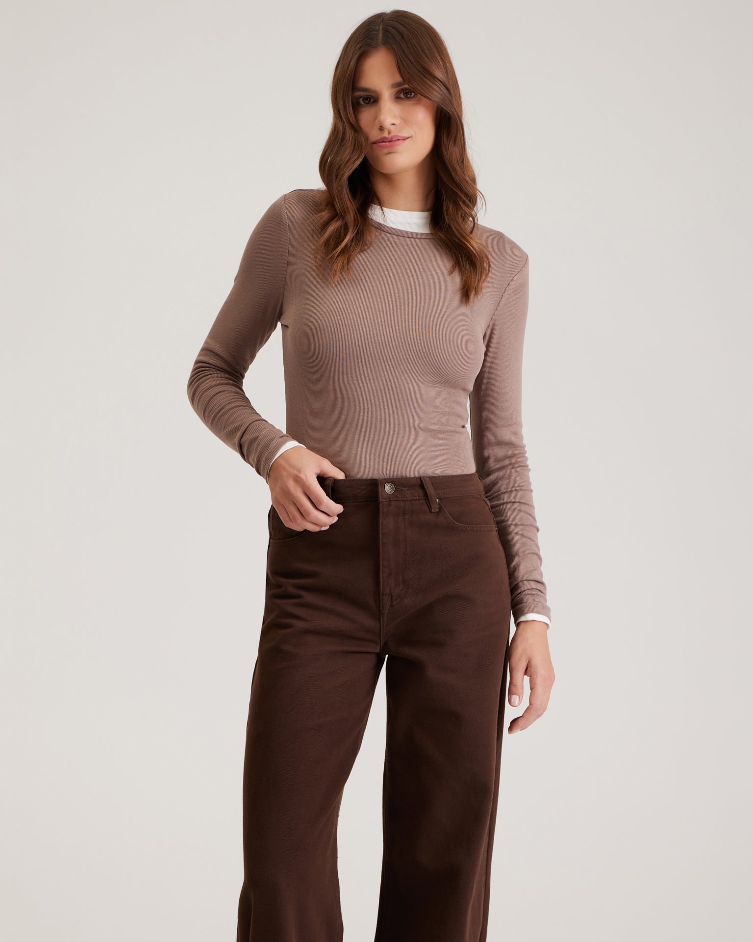 Wide-leg chocolate jeans, Brown — photo 6