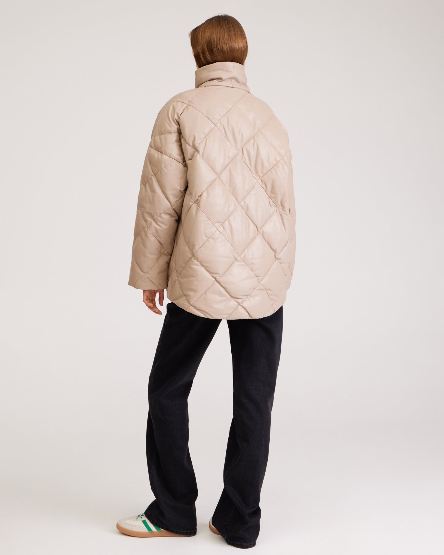 Quilted jacket made from genuine leather, Beige — photo 4