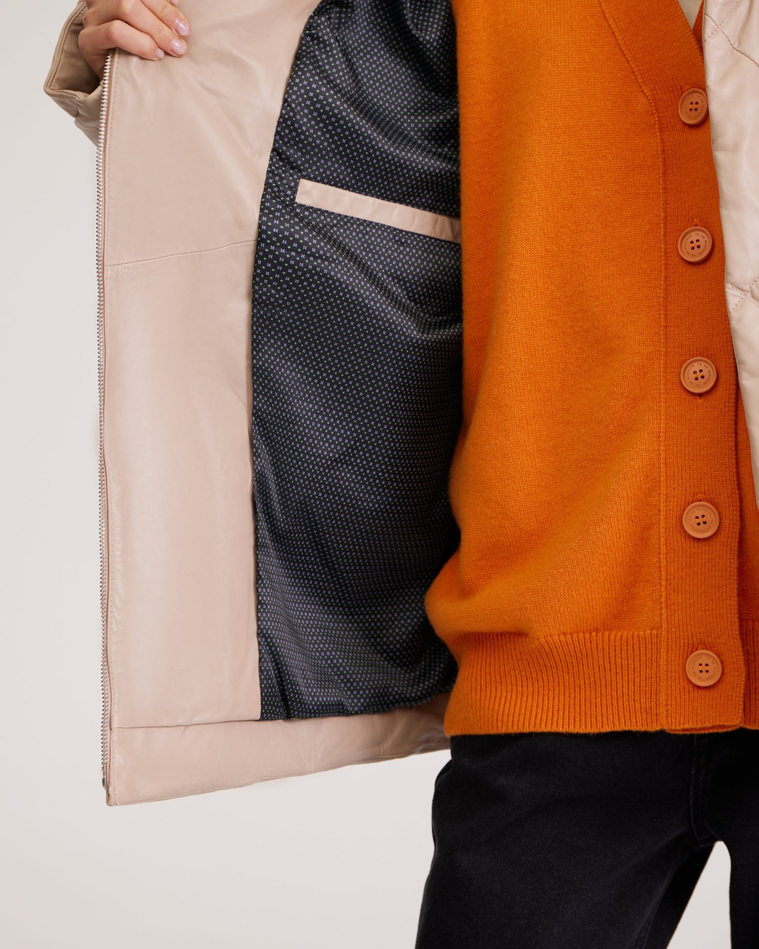 Quilted jacket made from genuine leather, Beige — photo 11