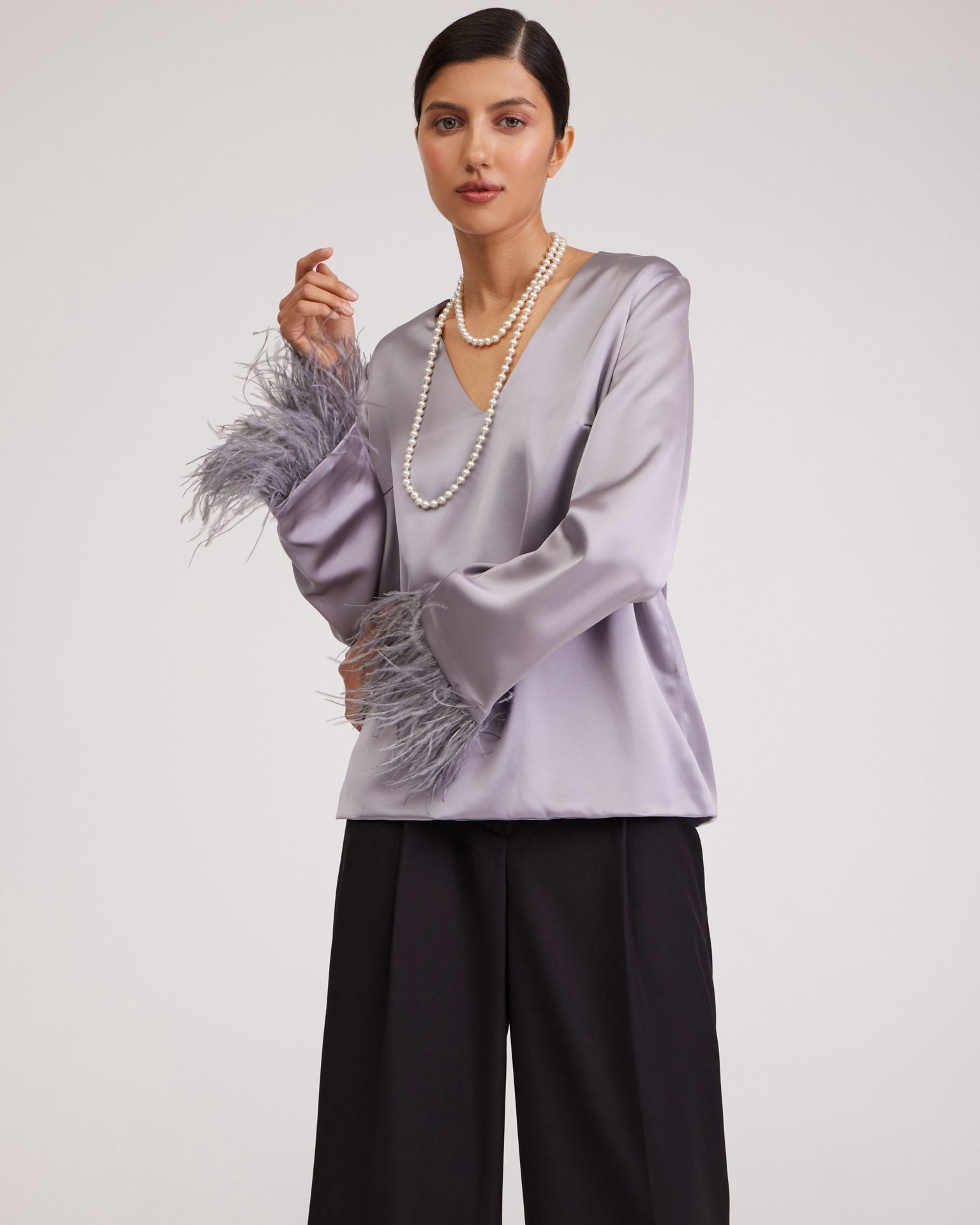 Satin-Lustre Blouse, Grey — photo 6