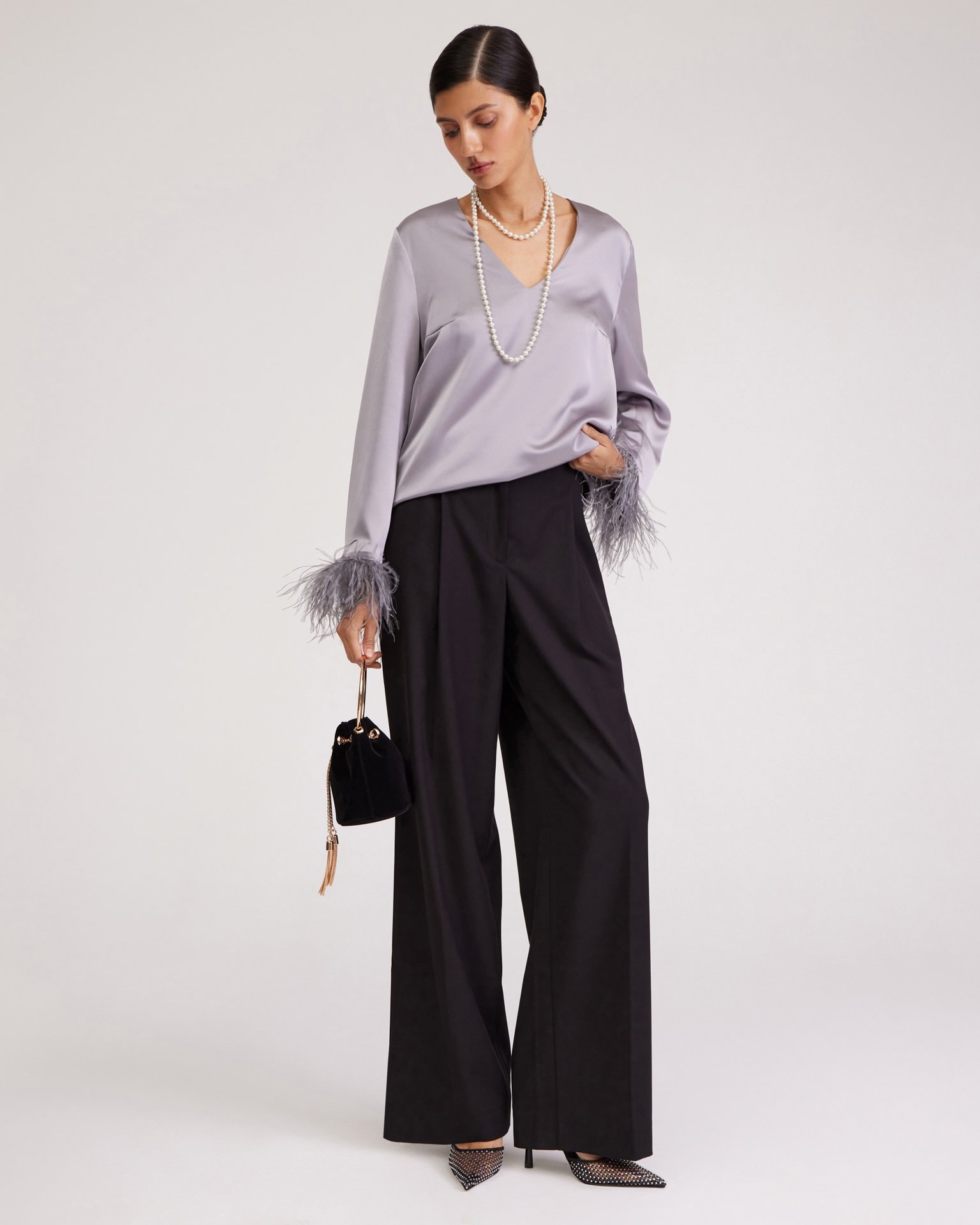 Satin-Lustre Blouse, Grey — photo 5