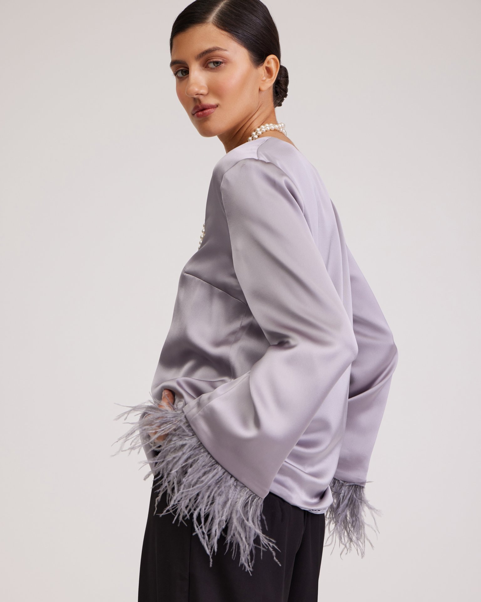 Satin-Lustre Blouse, Grey
