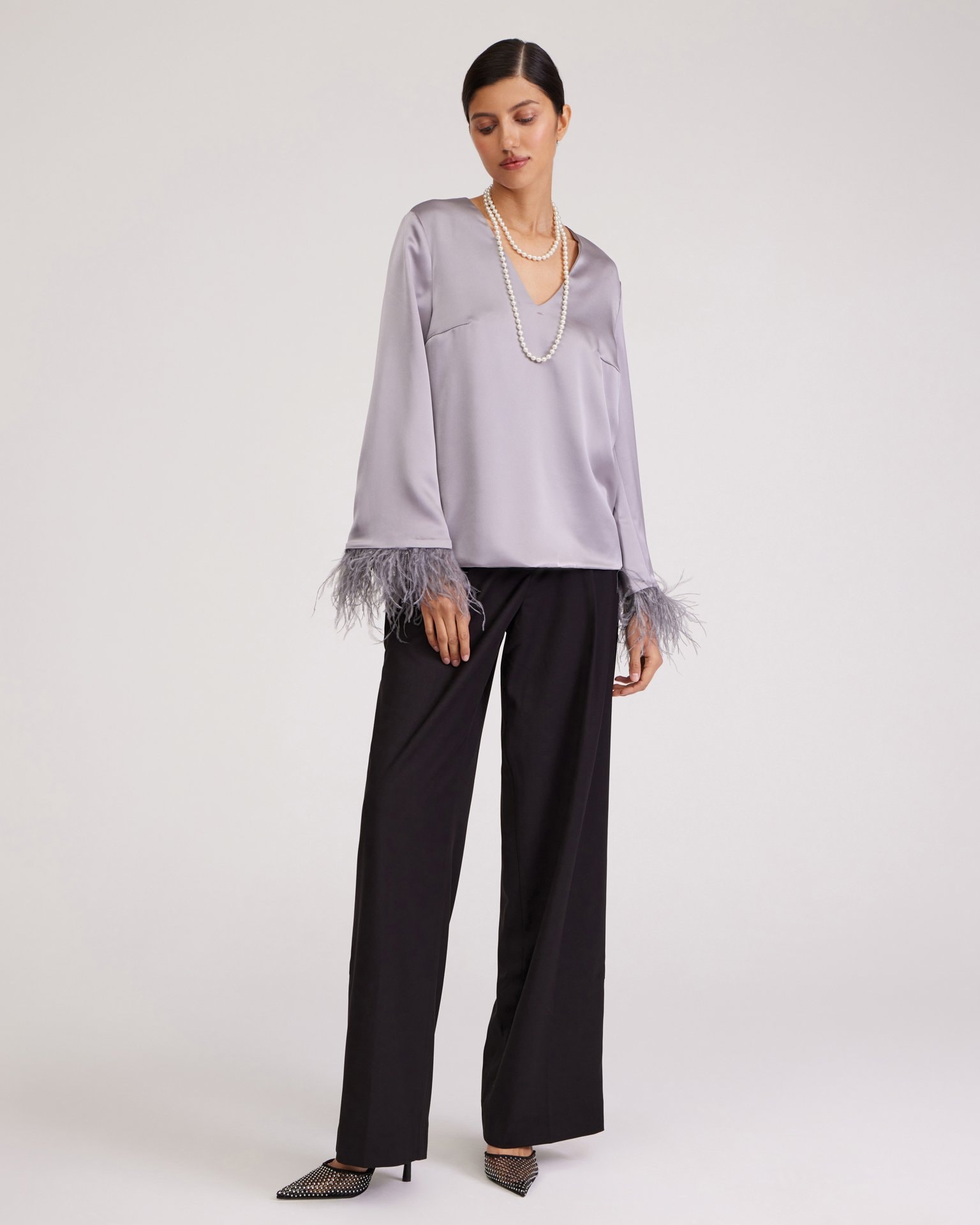 Satin-Lustre Blouse, Grey — photo 4