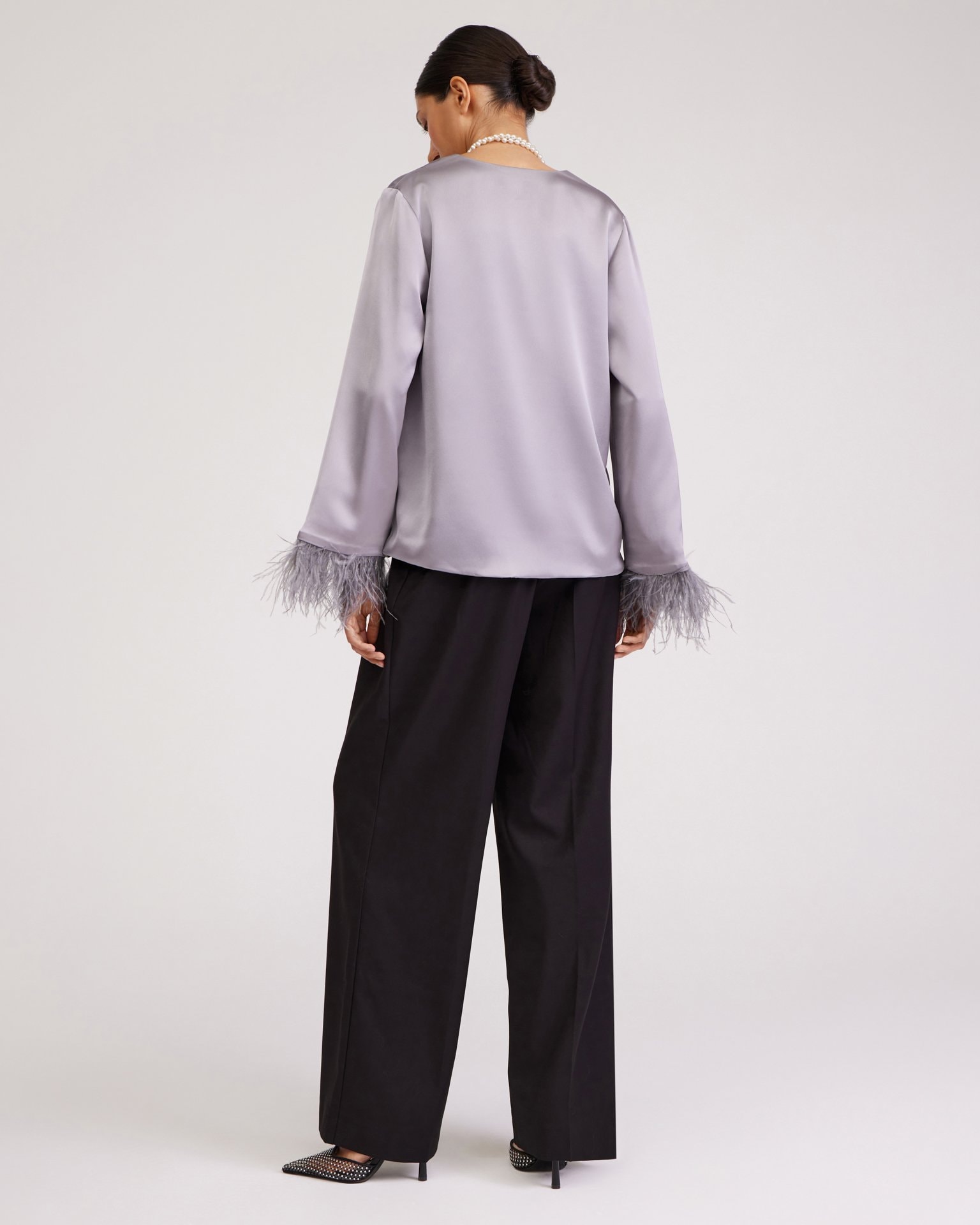 Satin-Lustre Blouse, Grey — photo 3