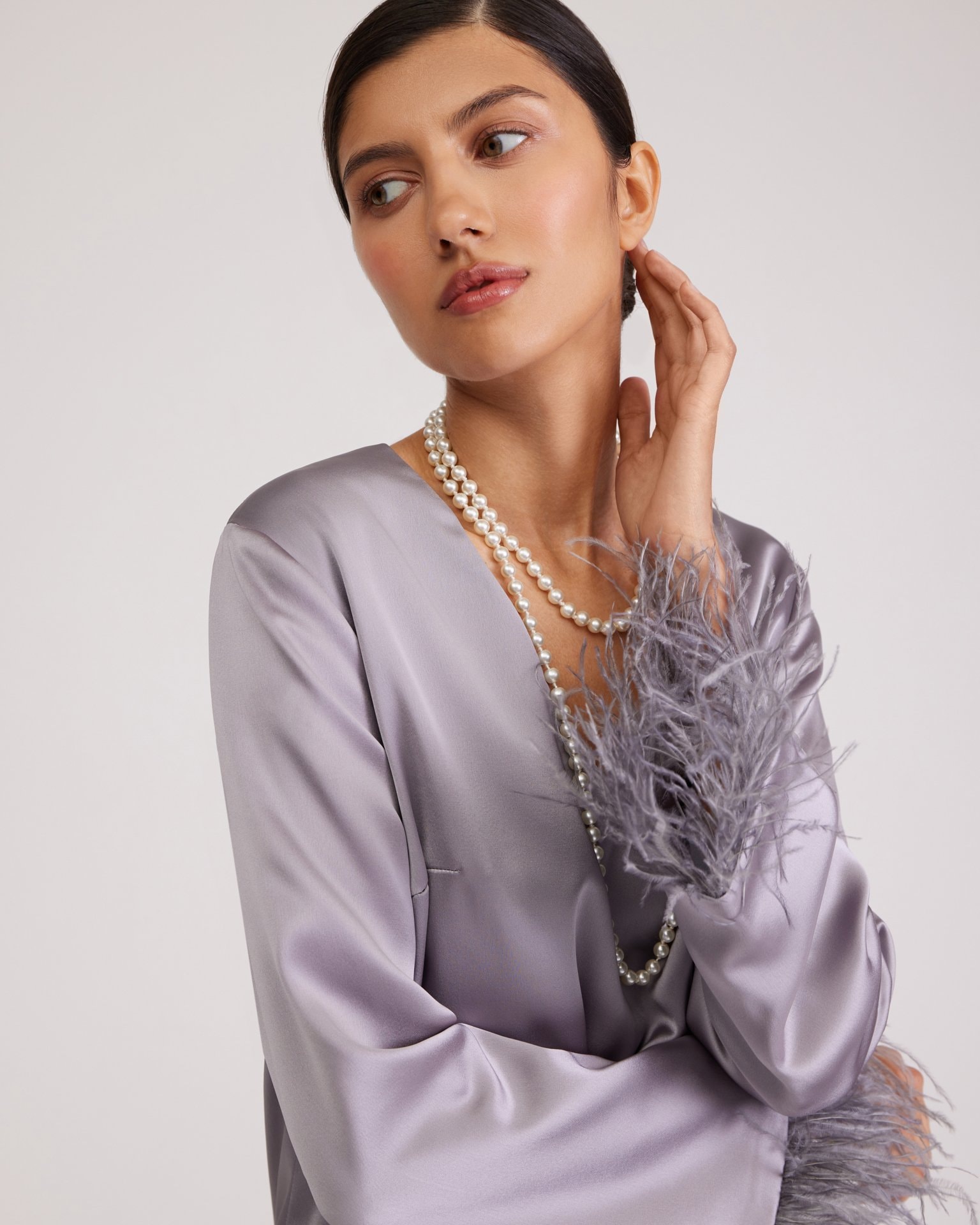 Satin-Lustre Blouse, Grey — photo 8