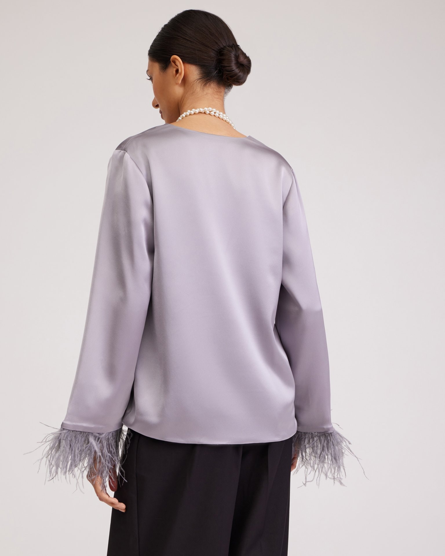 Satin-Lustre Blouse, Grey — photo 7