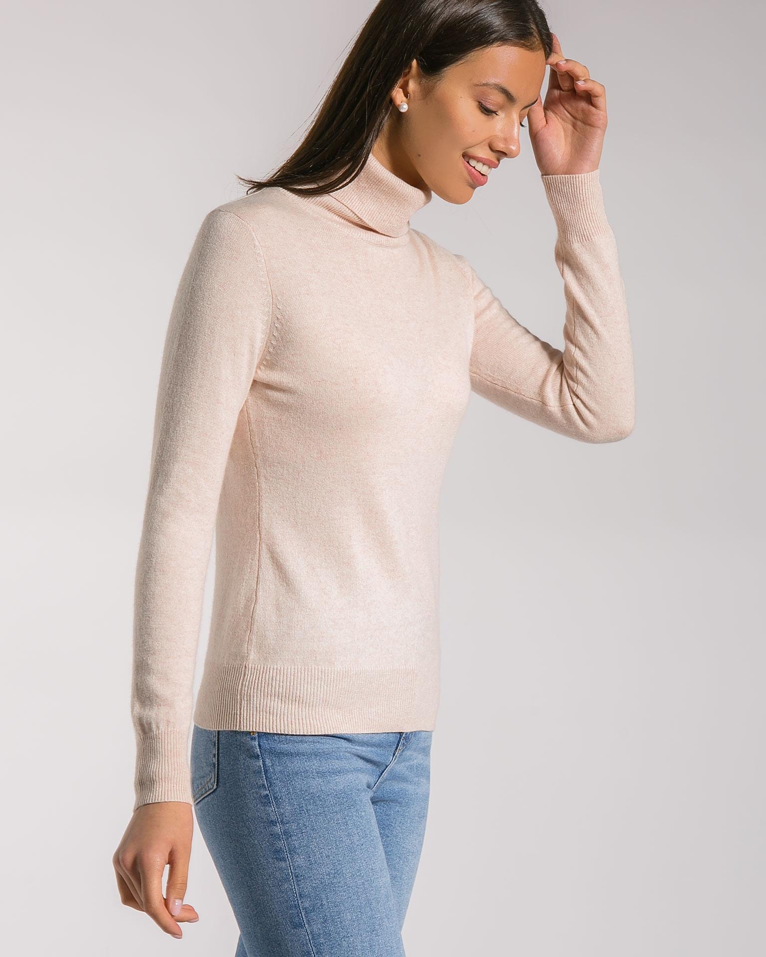 Solid-colour slim-fit turtleneck, Beige — photo 3