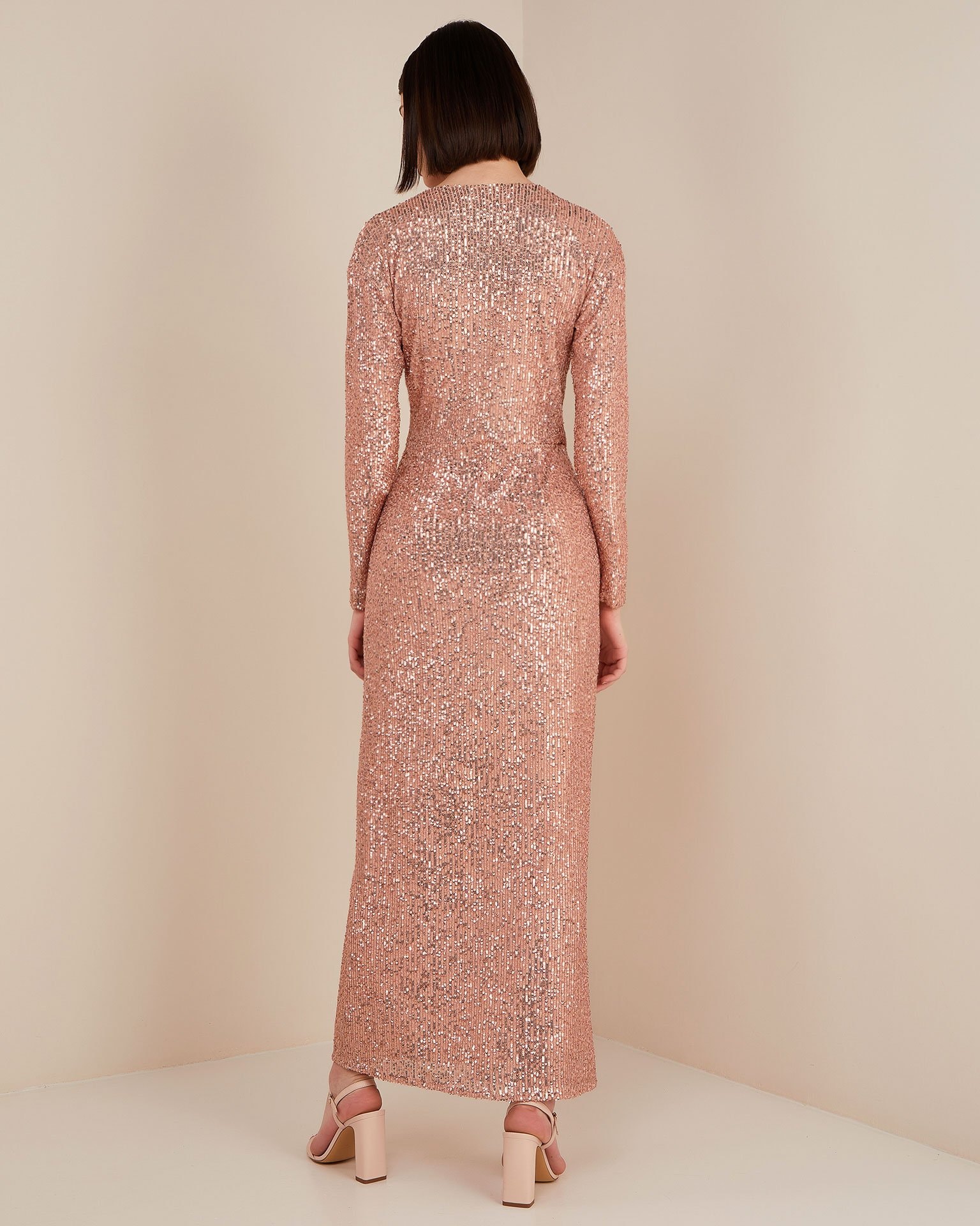 Long dress with sequins, Peach — photo 4
