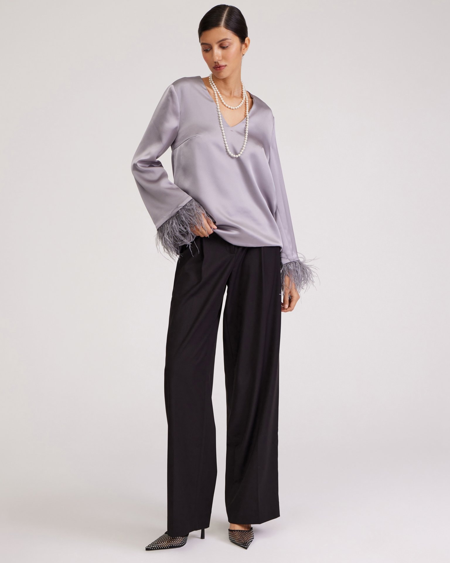 Satin-Lustre Blouse, Grey — photo 2