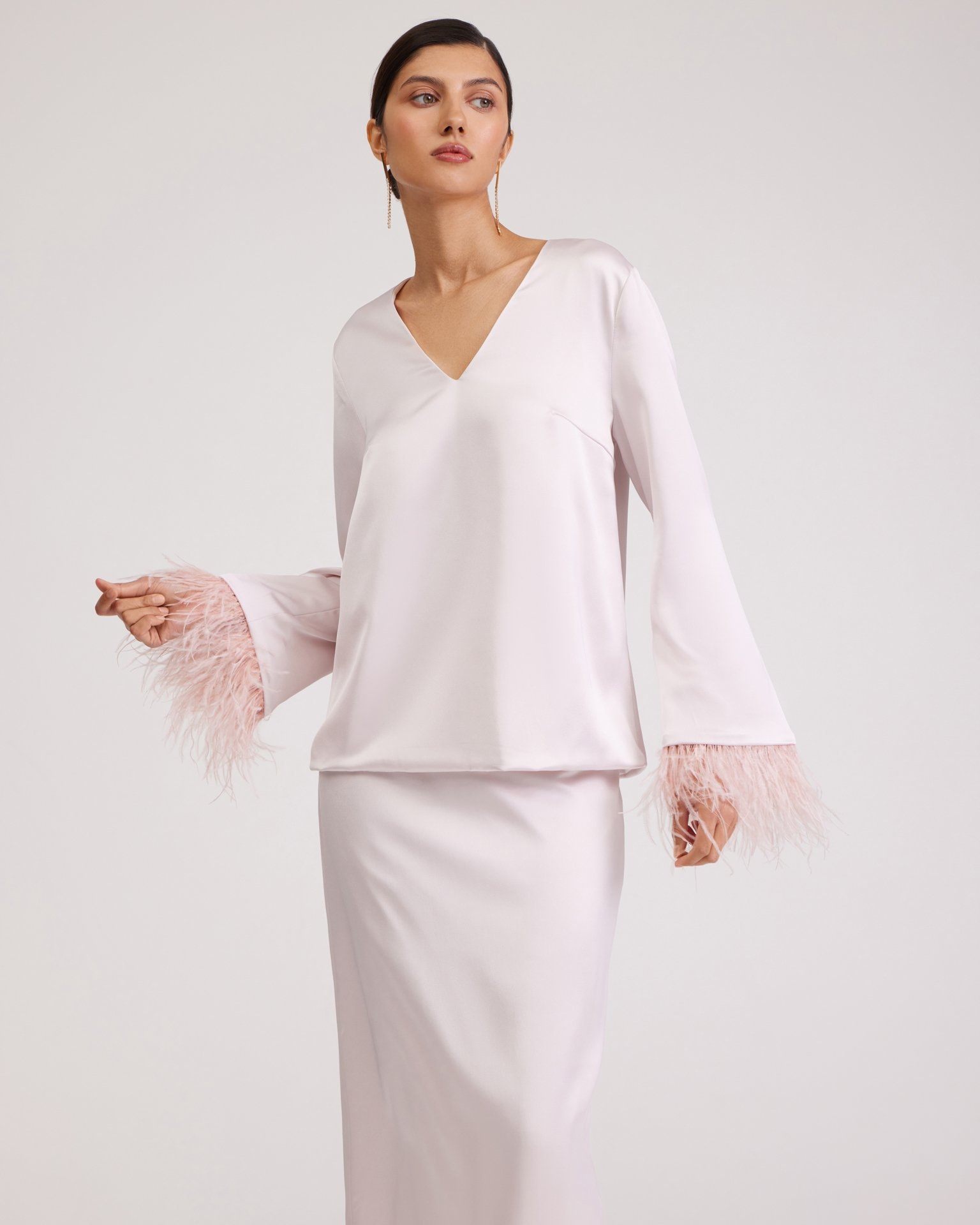 Blouse with V-neck, Pearlescent — photo 4