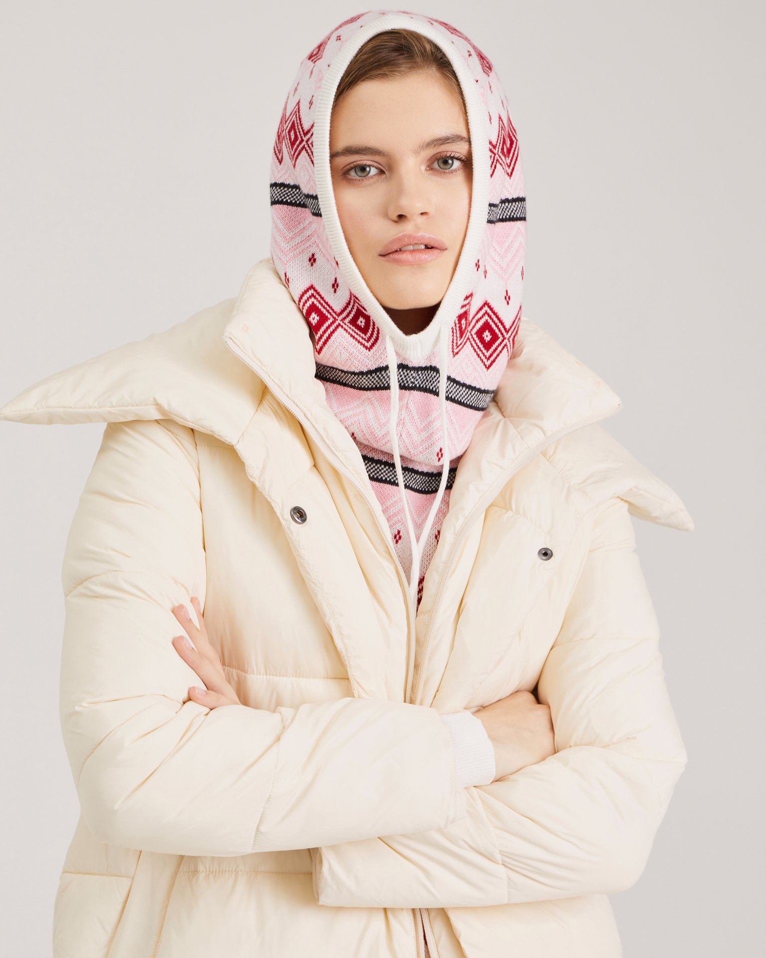 Hood Scarf with Print, Pink — photo 4