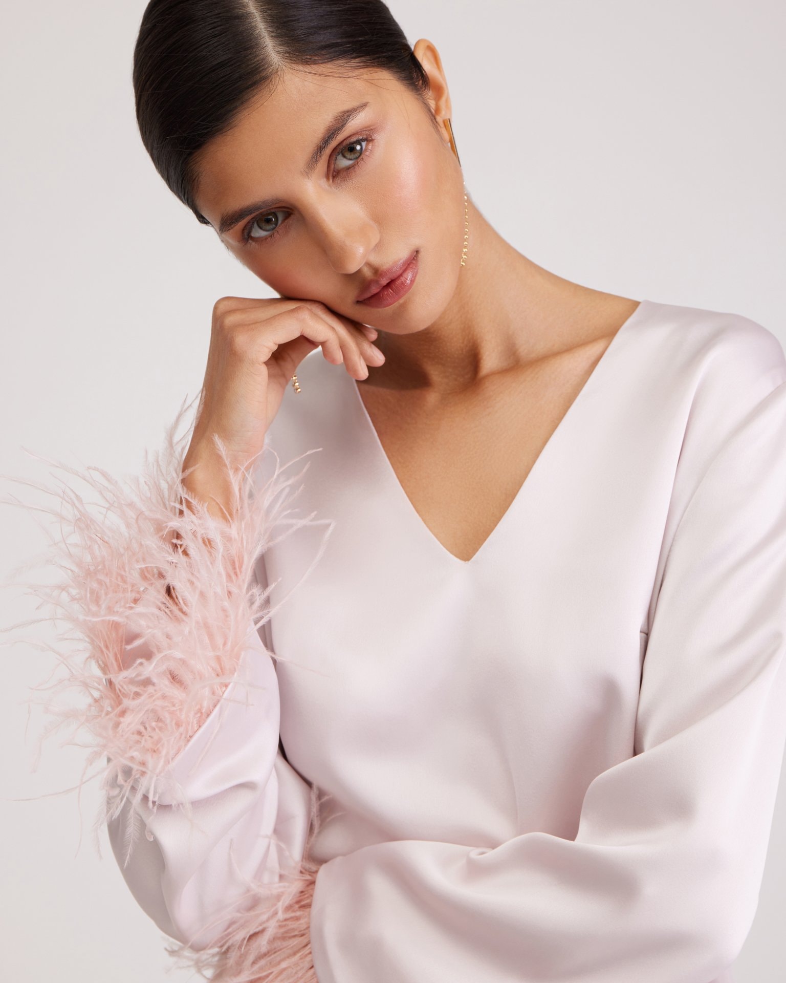Blouse with V-neck, Pearlescent