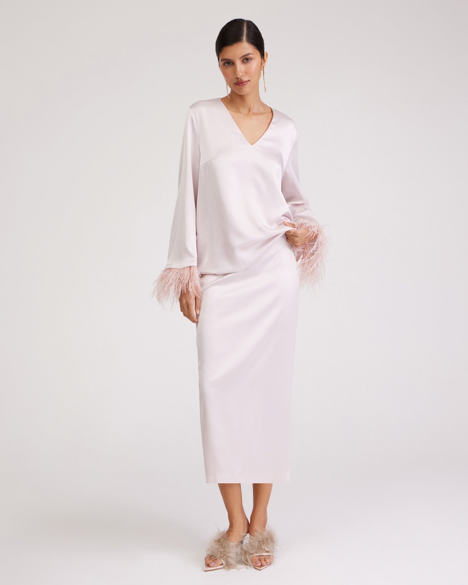 Blouse with V-neck, Pearlescent — photo 2