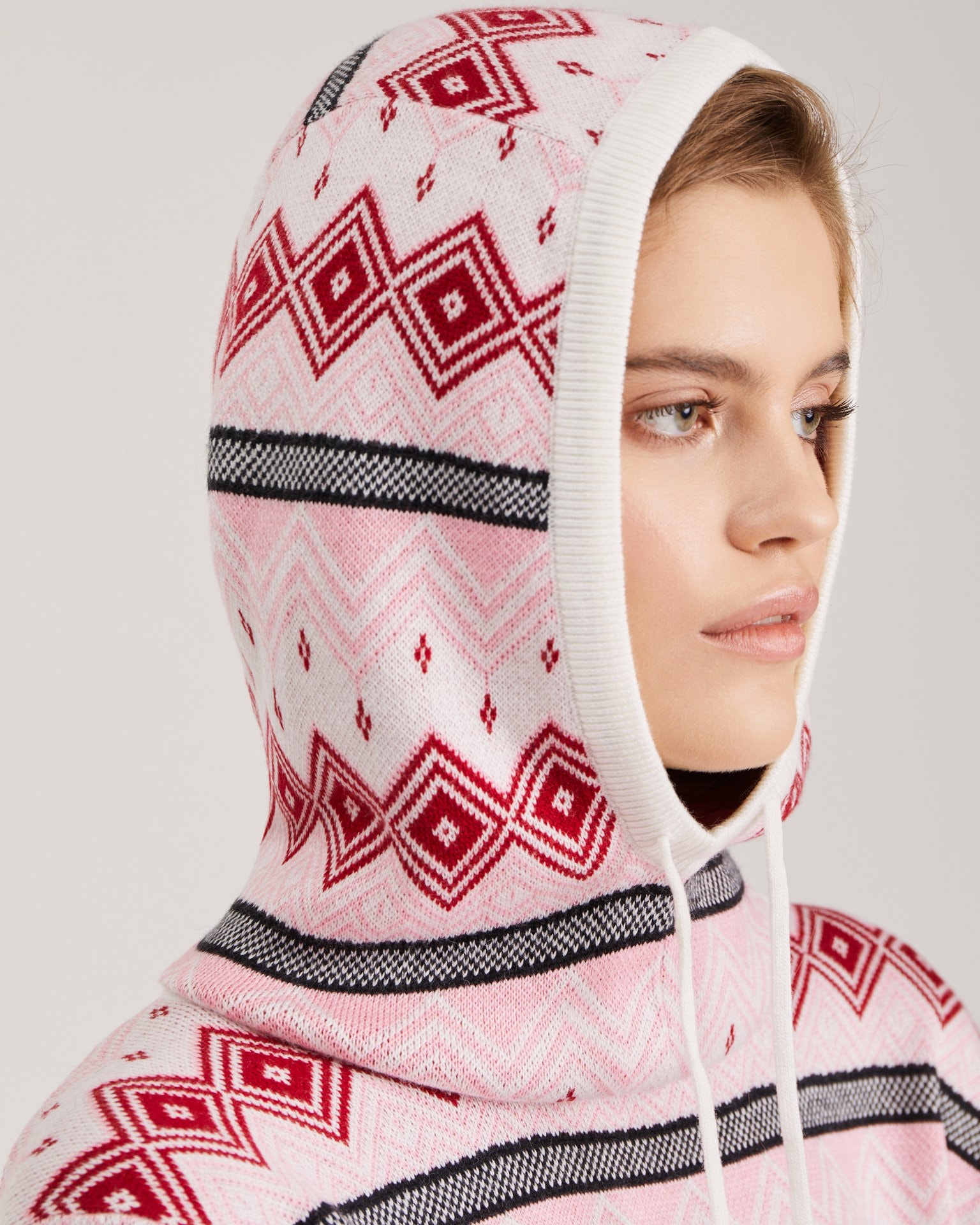 Hood Scarf with Print, Pink — photo 2