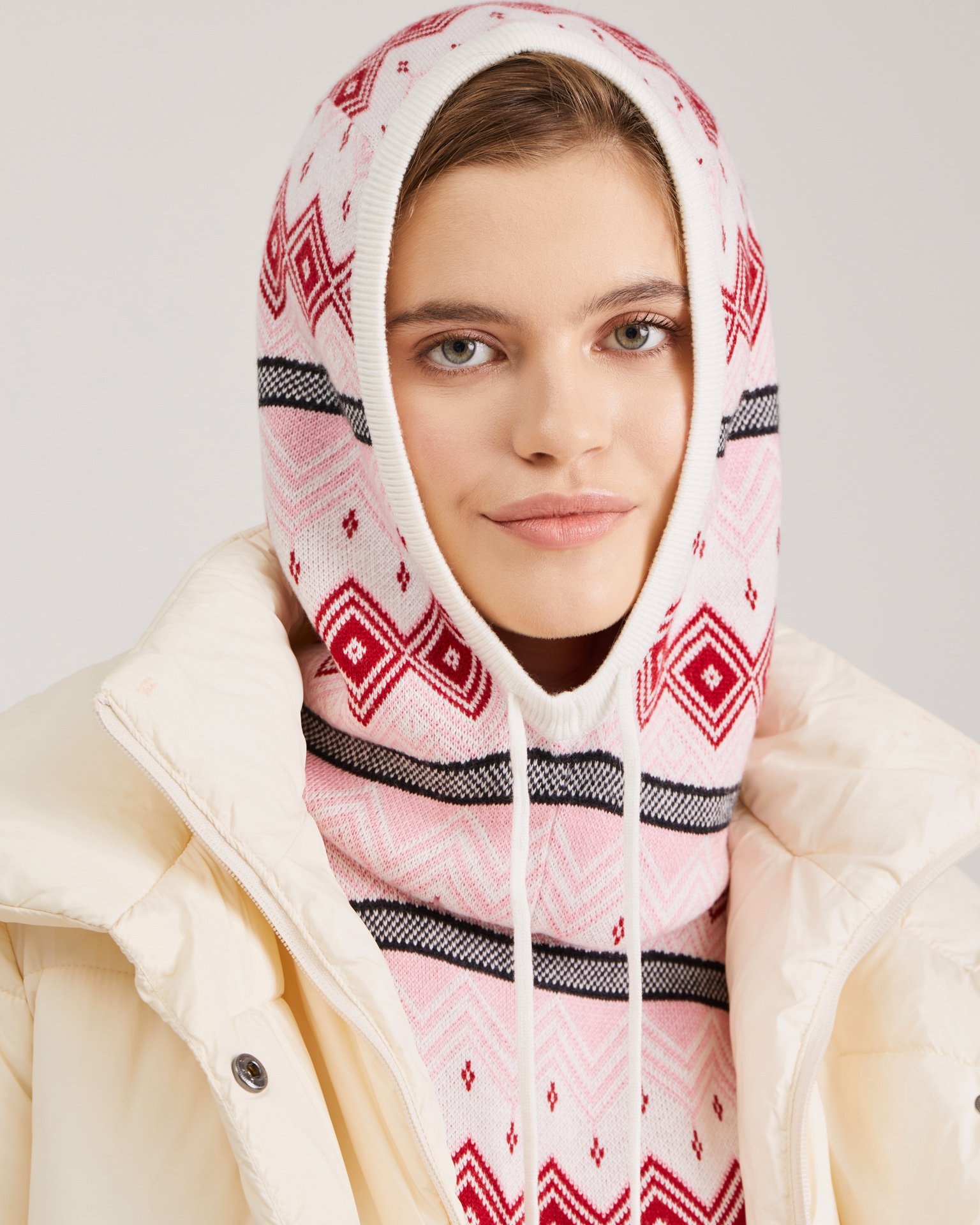 Hood Scarf with Print, Pink — photo 3