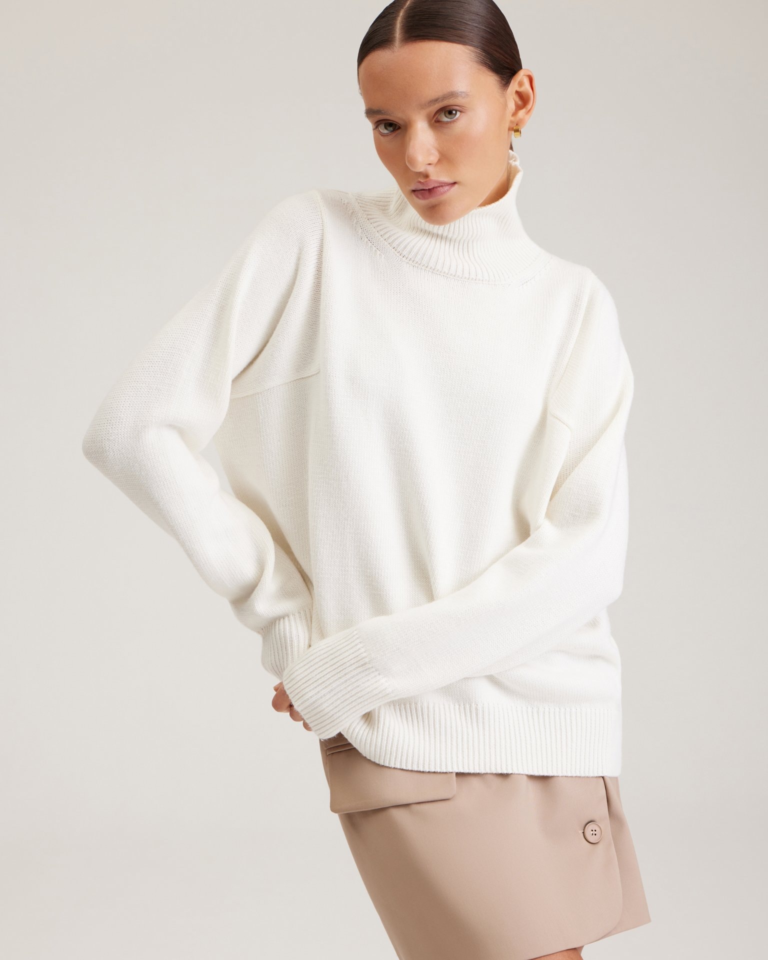High-neck jumper in white, White