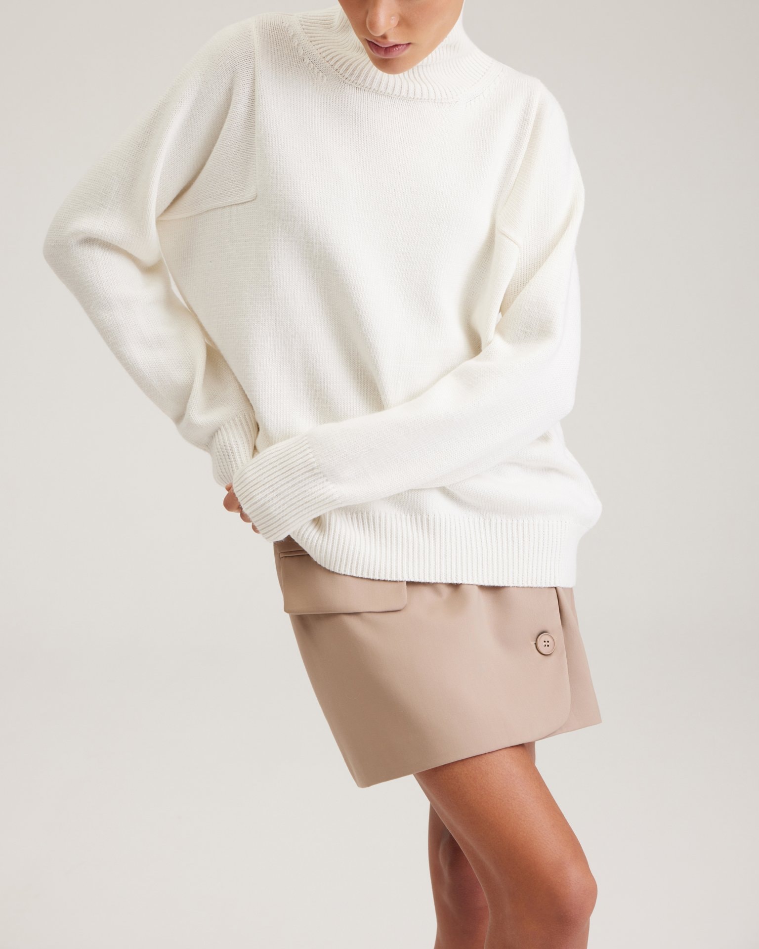 High-neck jumper in white, White — photo 7