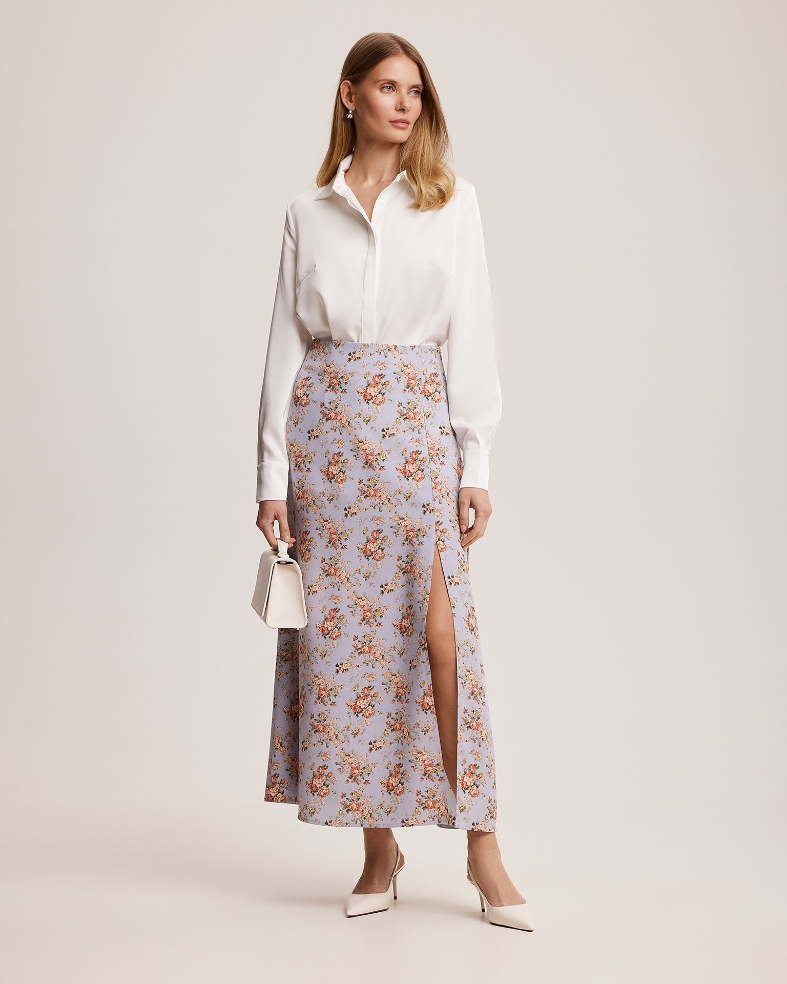 Skirt with floral print, Grey-Blue