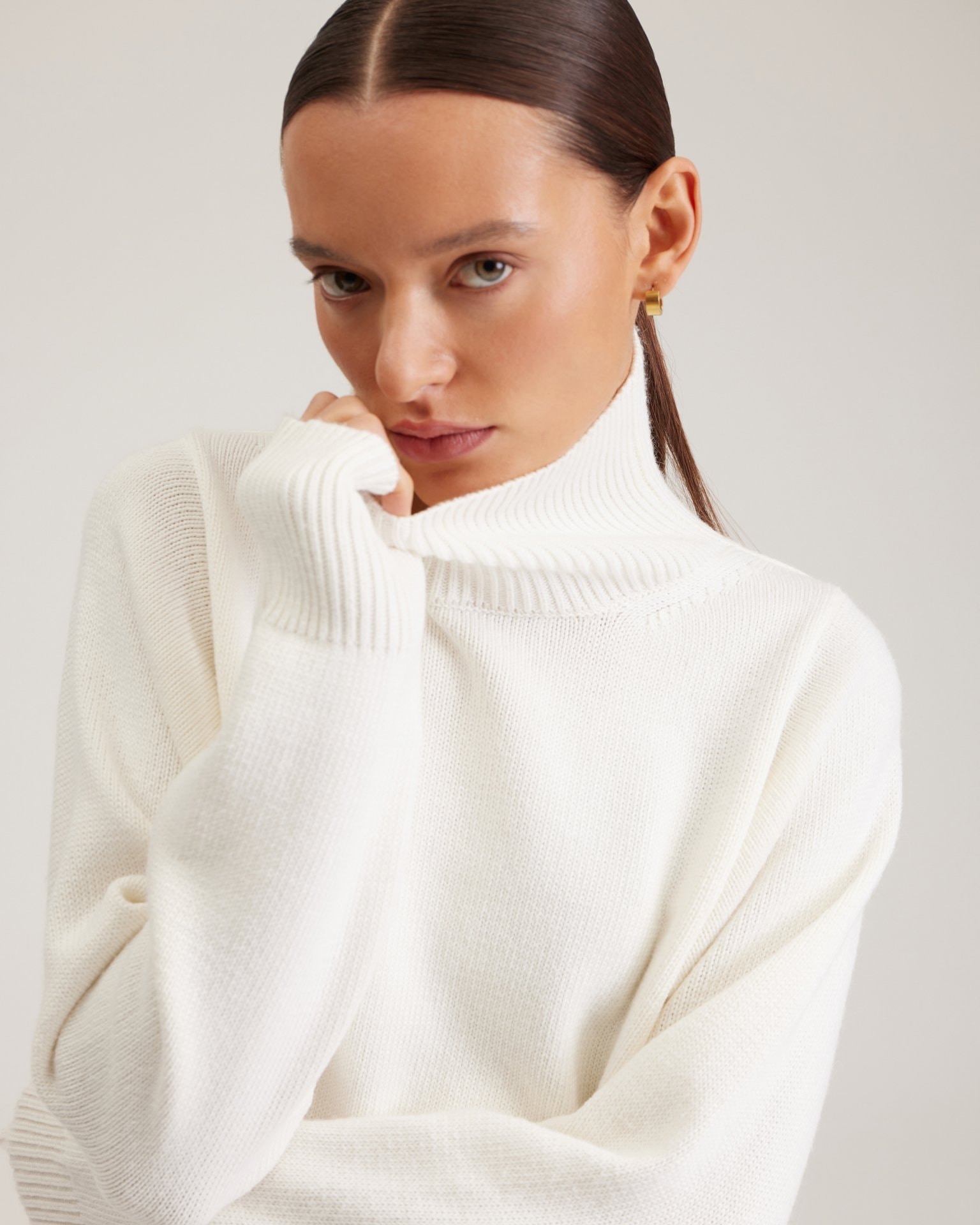 High-neck jumper in white, White — photo 8