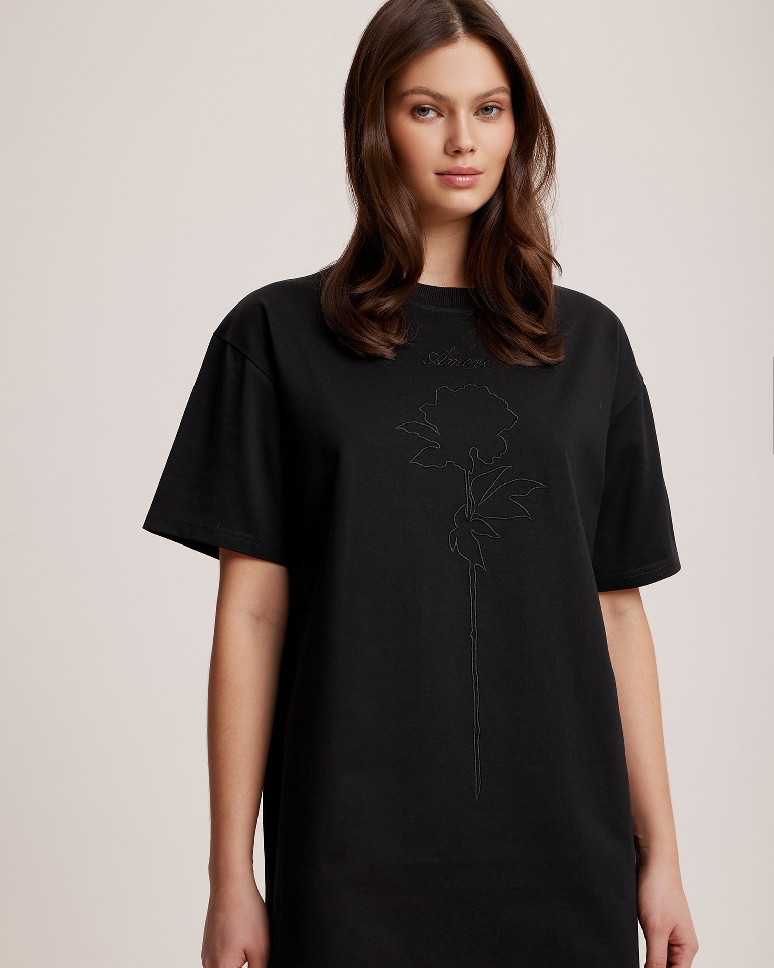 Straight-cut cotton dress, Black
