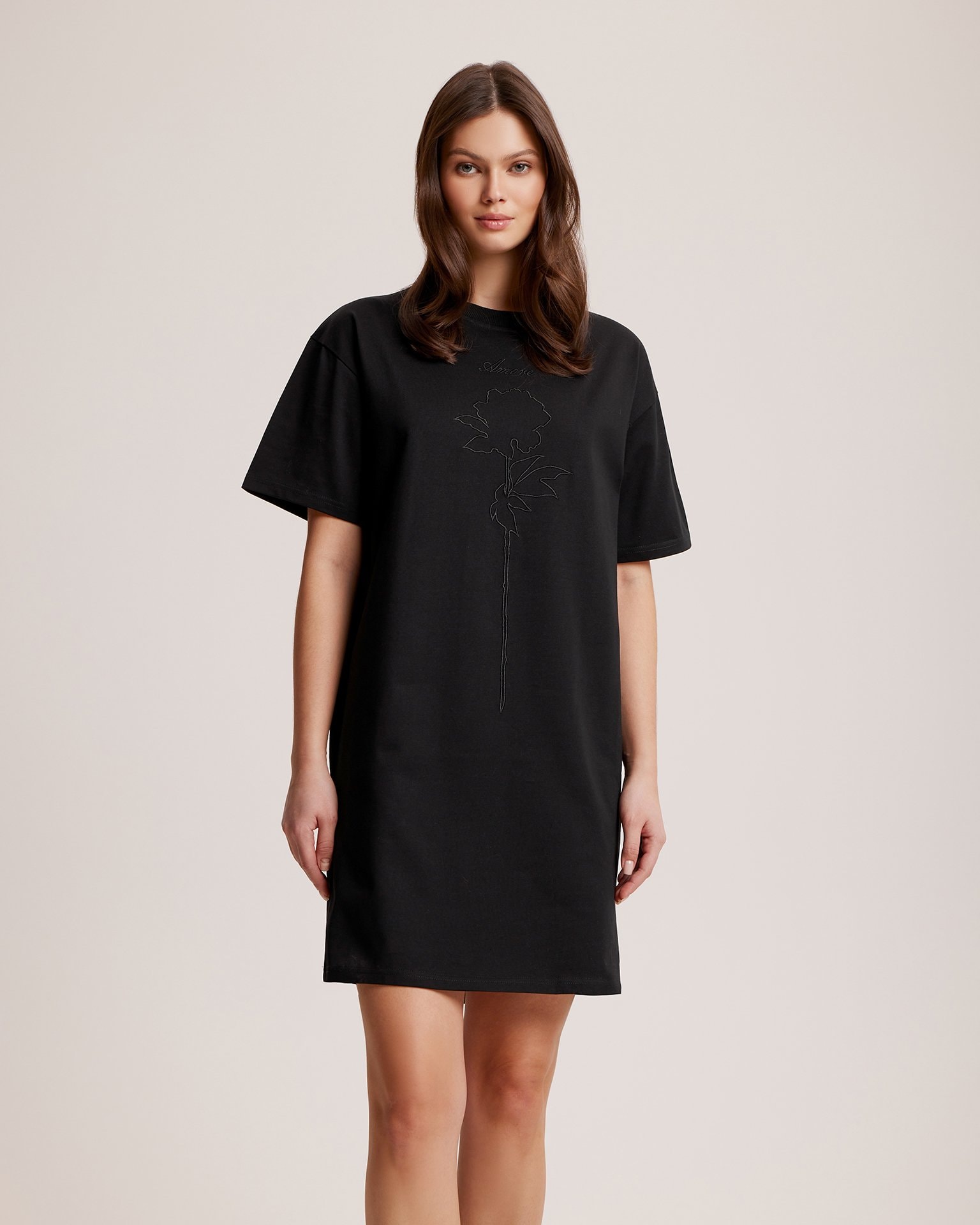 Straight-cut cotton dress, Black — photo 3