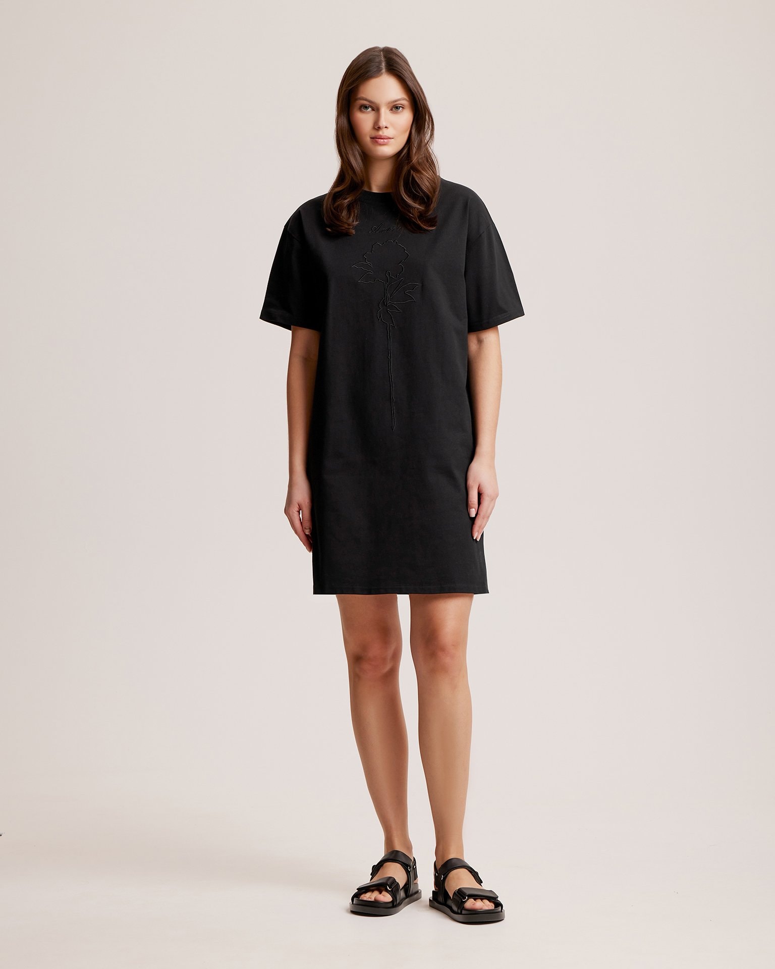 Straight-cut cotton dress, Black — photo 2