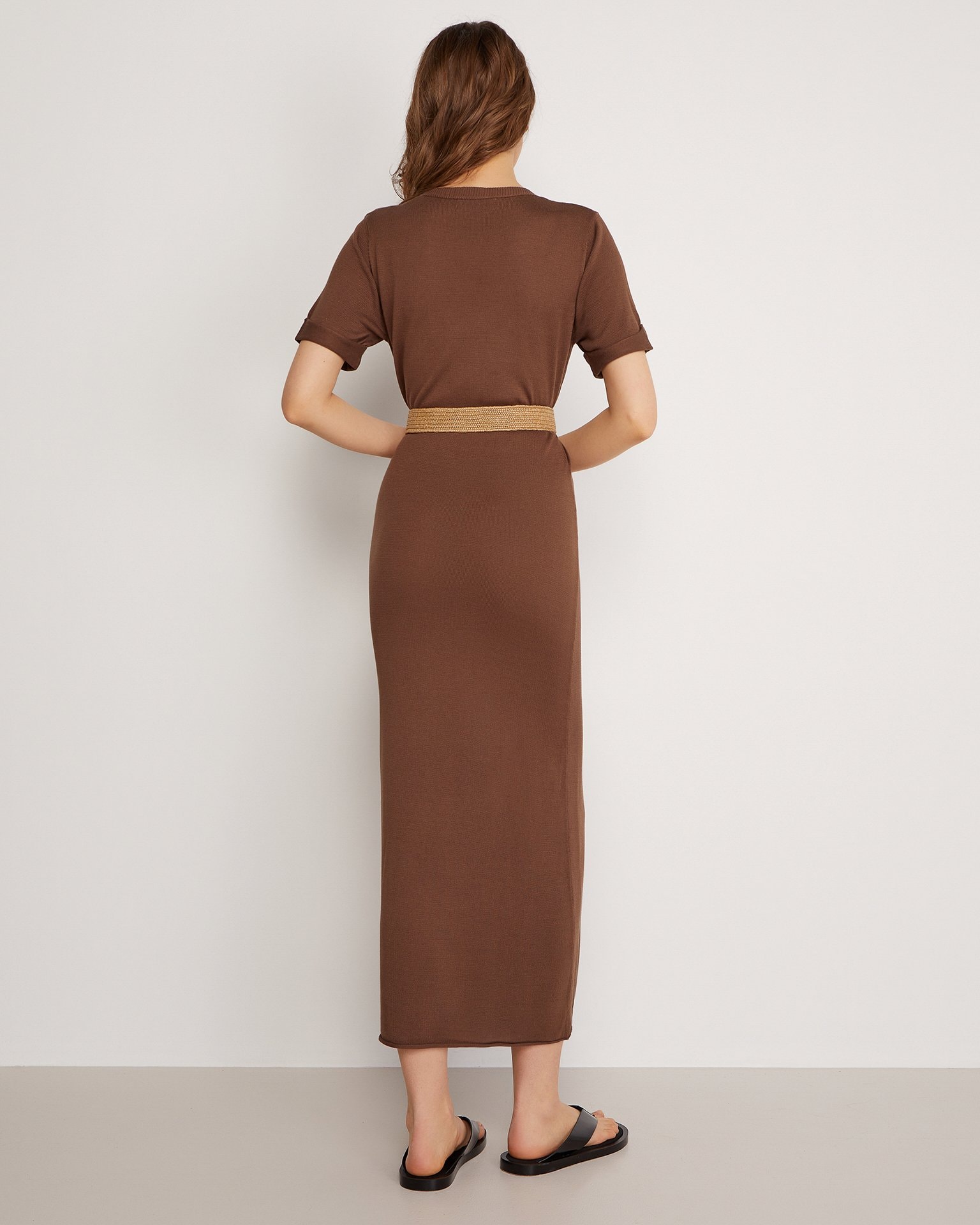 Viscose and Silk Dress, Brown — photo 3