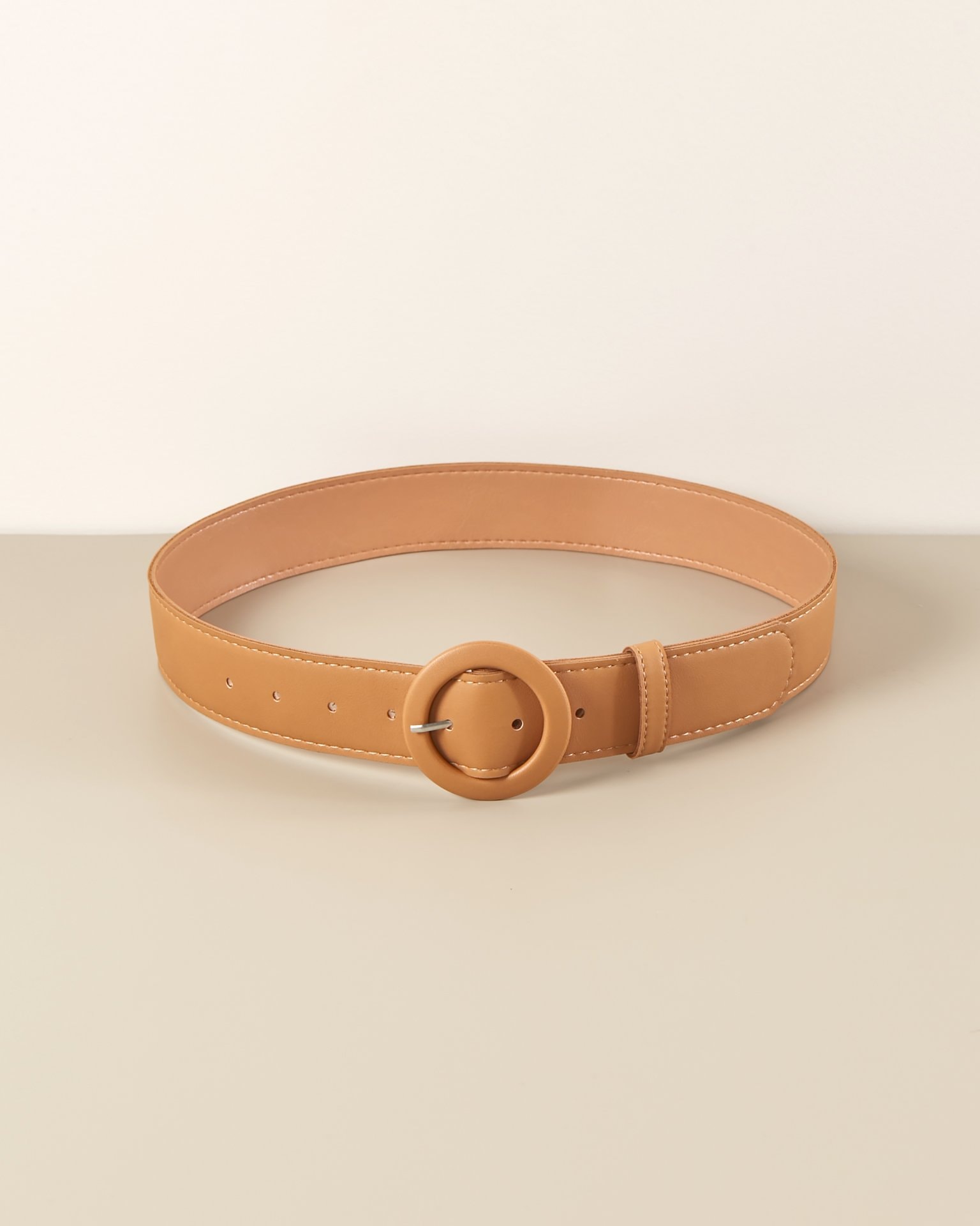Belt with round buckle, Brown