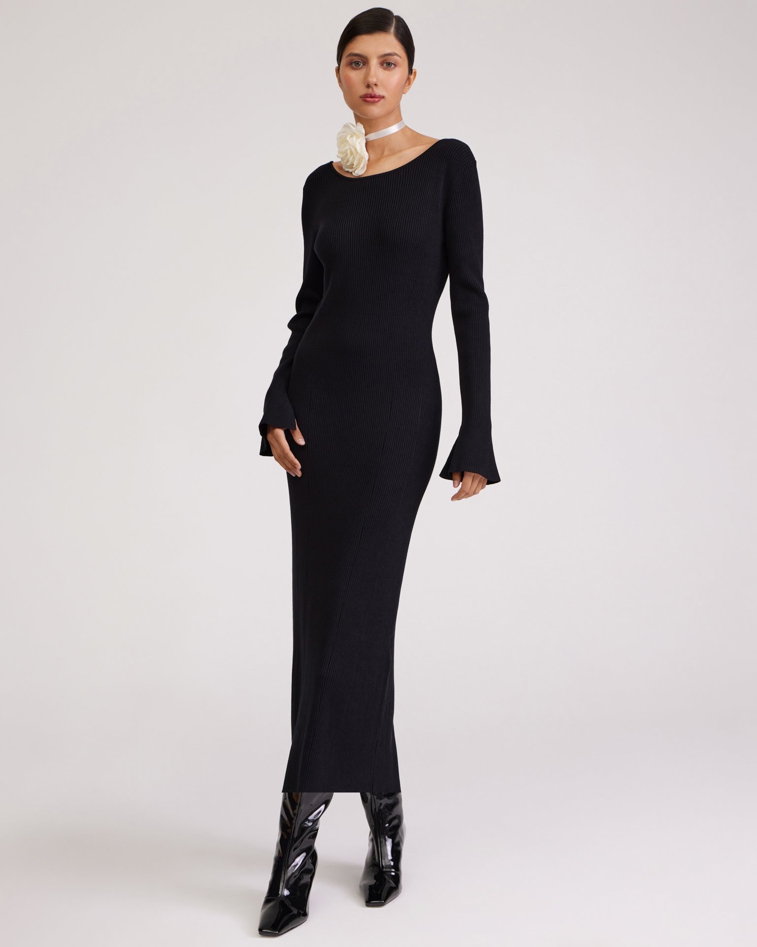 Fitted Black Dress, Black — photo 4