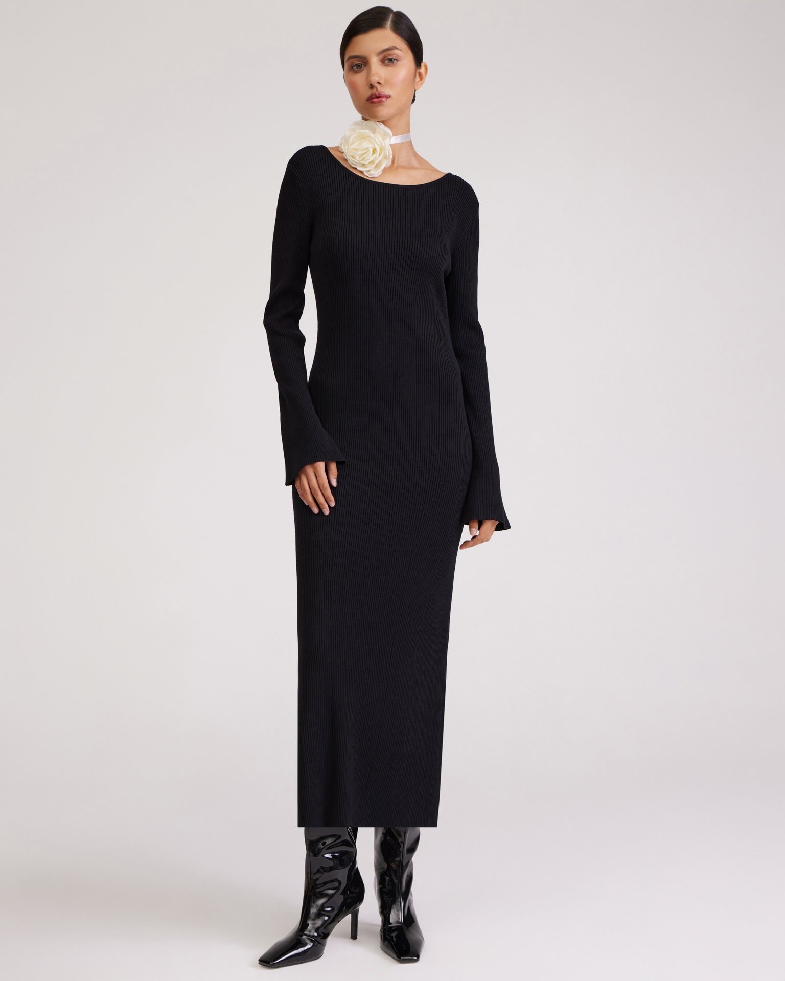 Fitted Black Dress, Black — photo 2