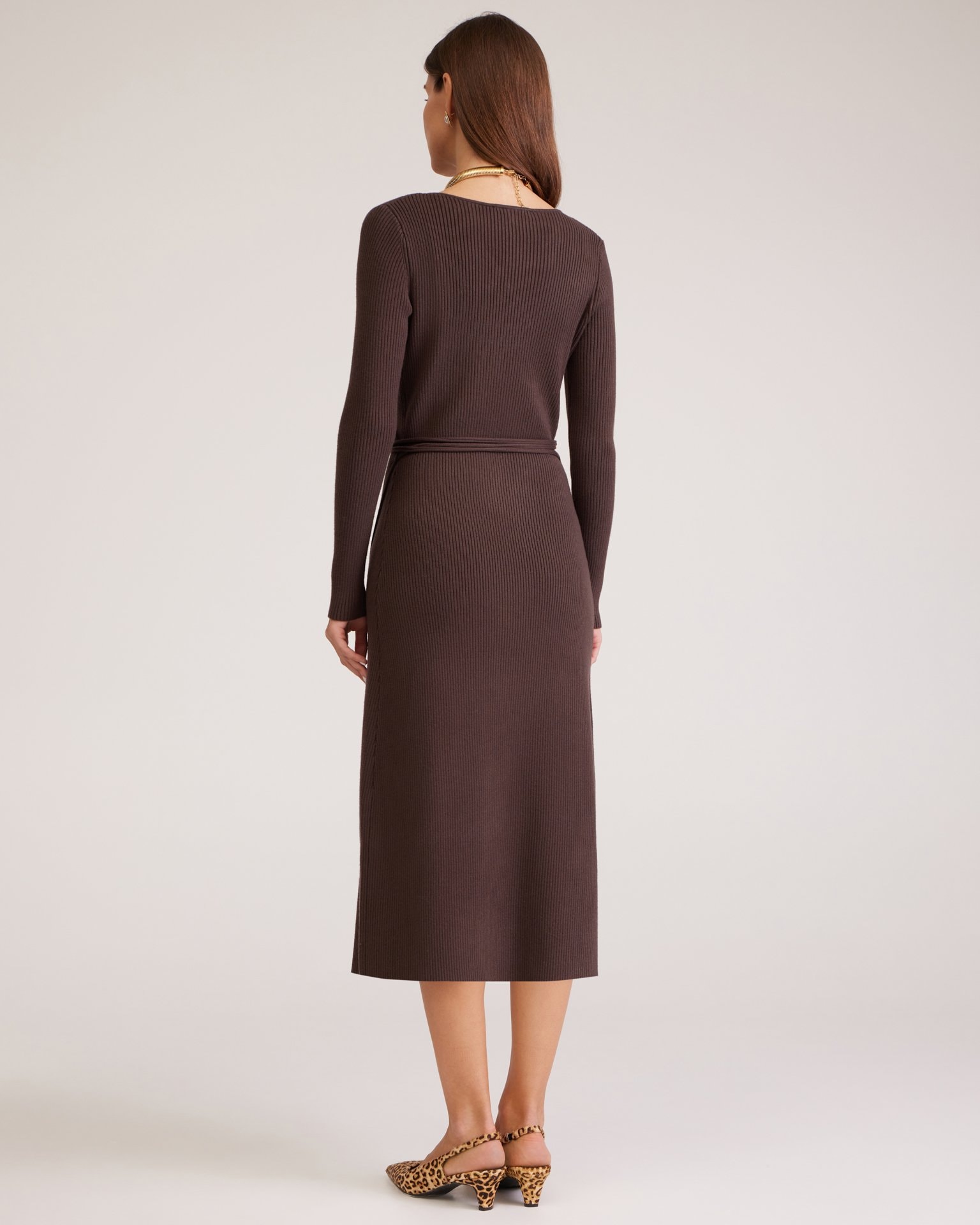 Knit wrap dress, Brown — photo 3