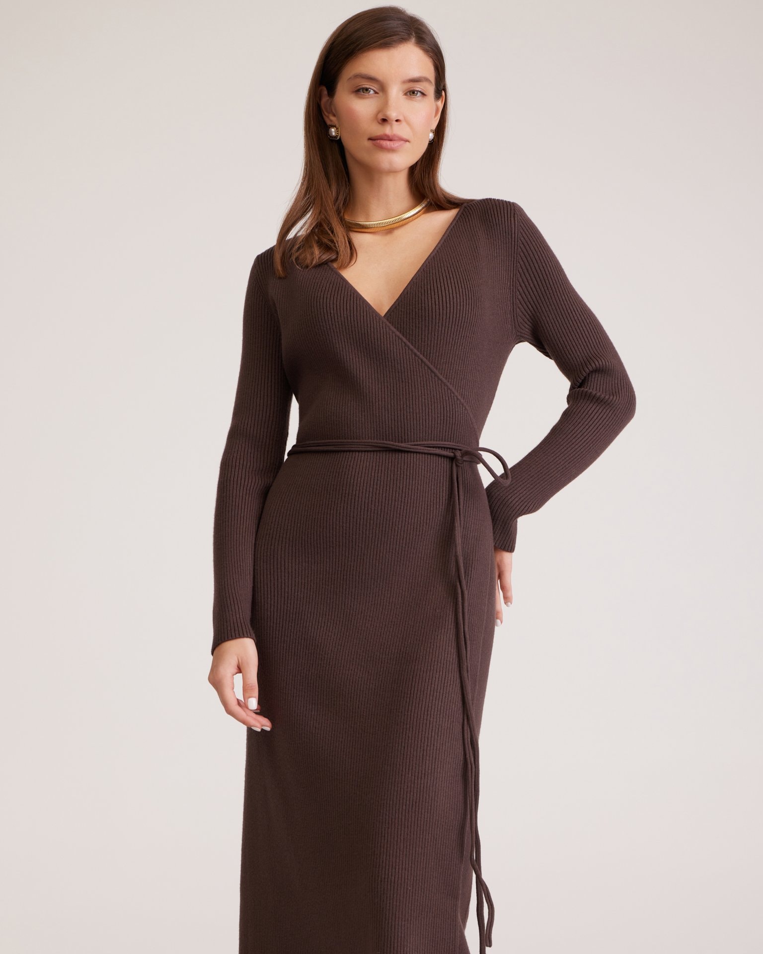 Knit wrap dress, Brown — photo 2
