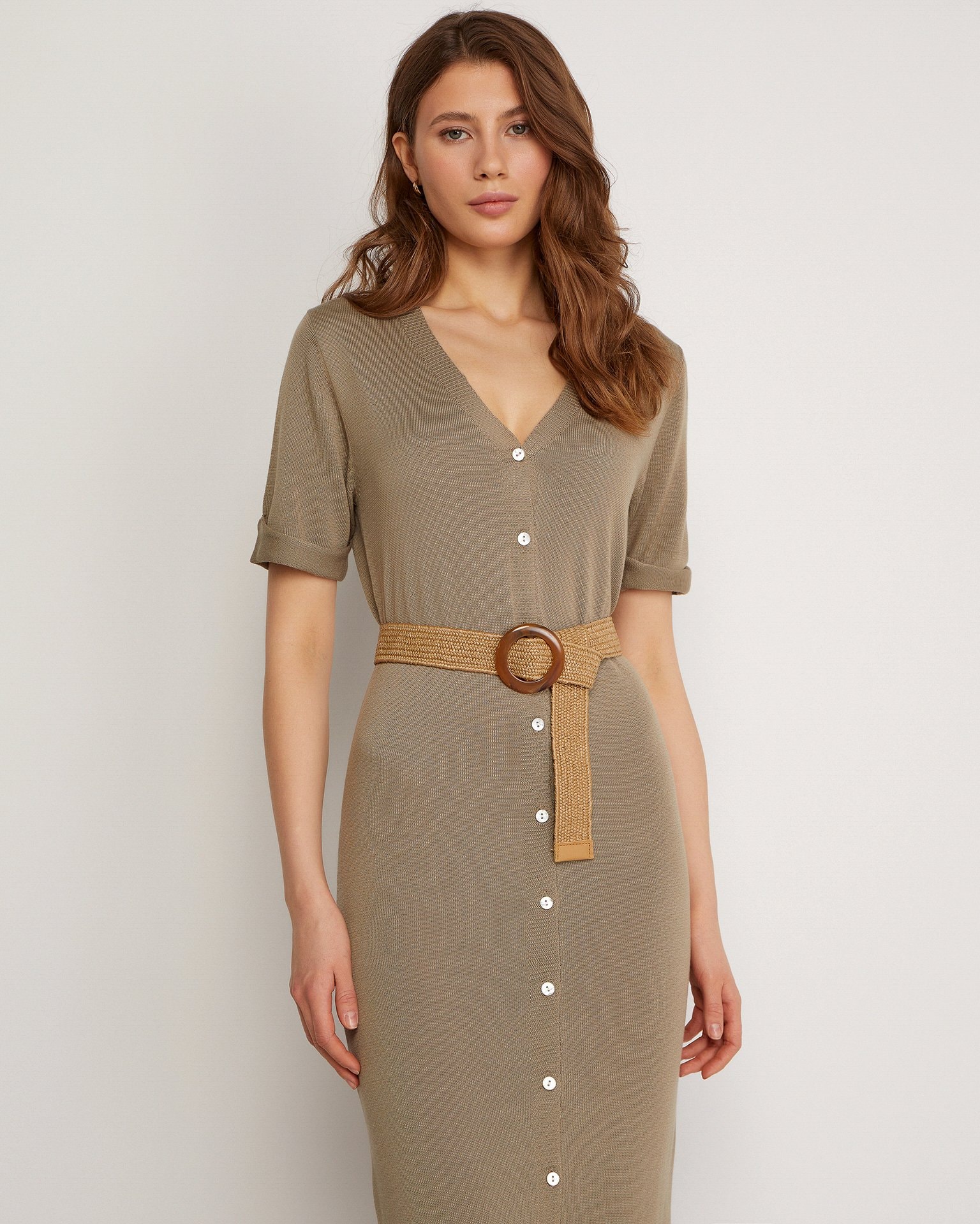Dress with Belt, Khaki — photo 4