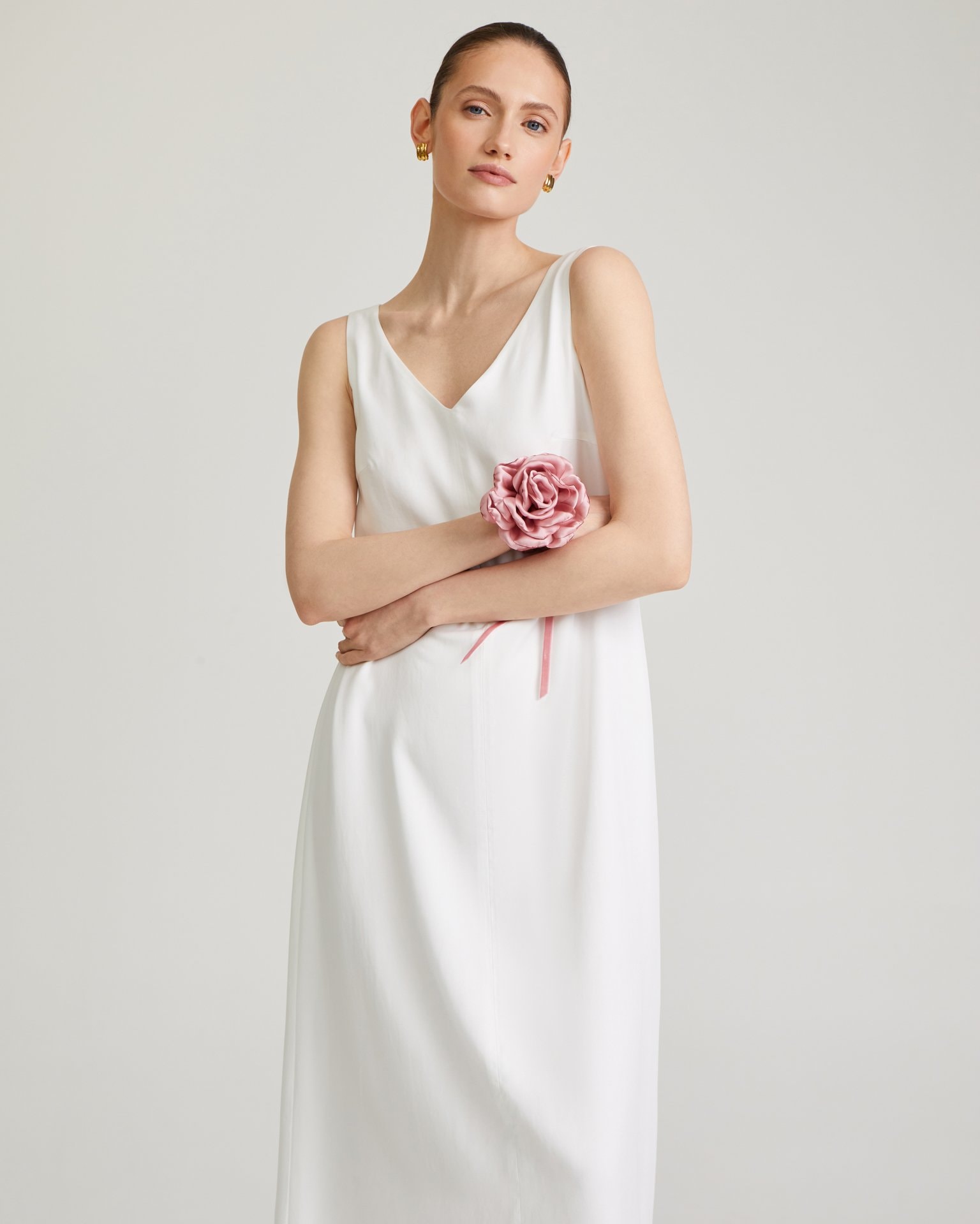 Dress with wide straps, White