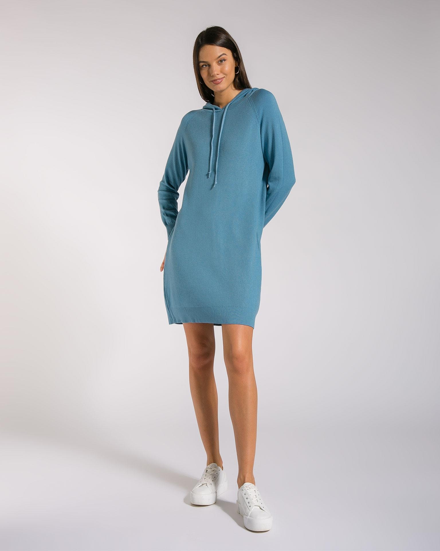 Hoodie dress with a drawstring hood, Light Blue