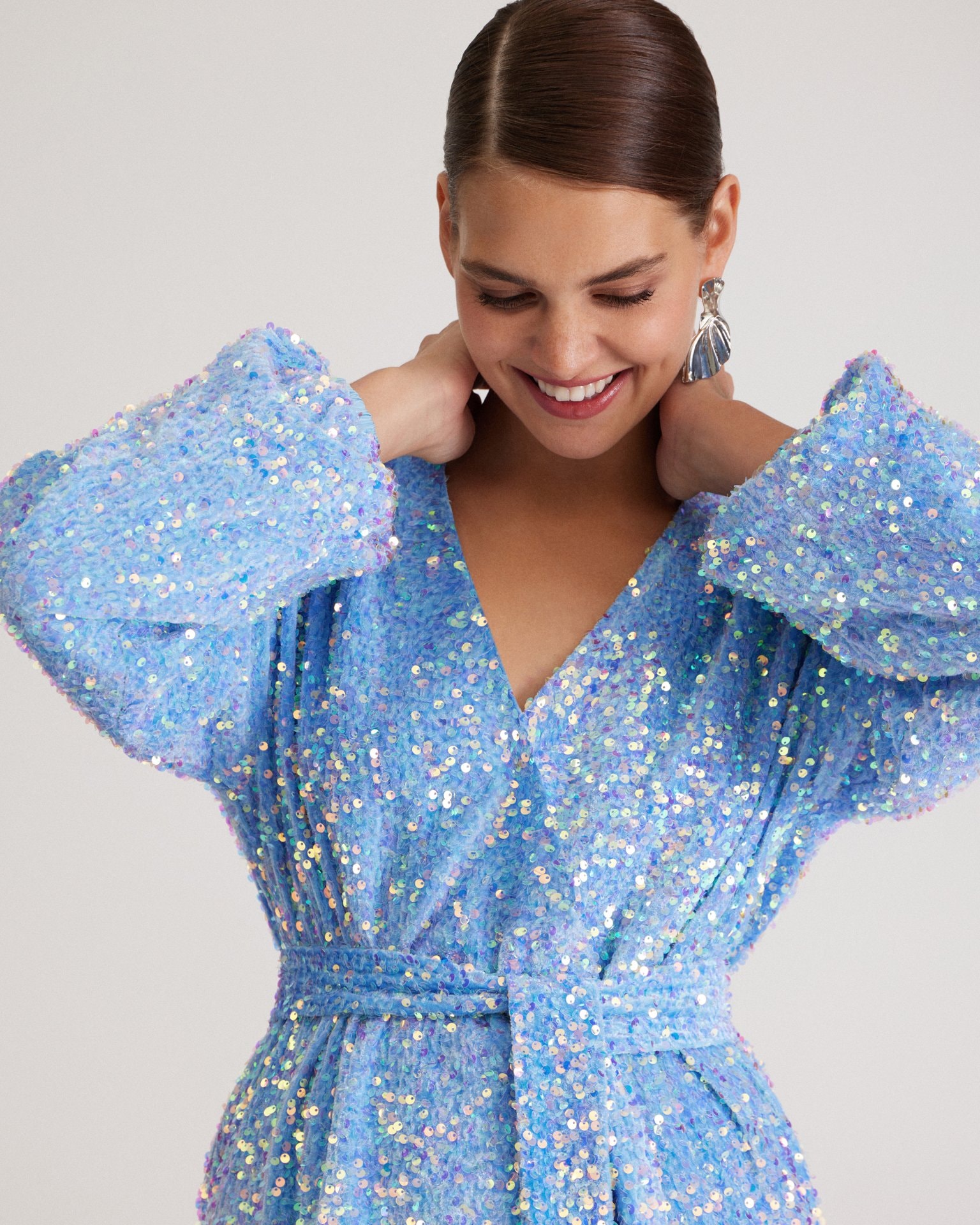 Blue dress with sequins, Light Blue — photo 7