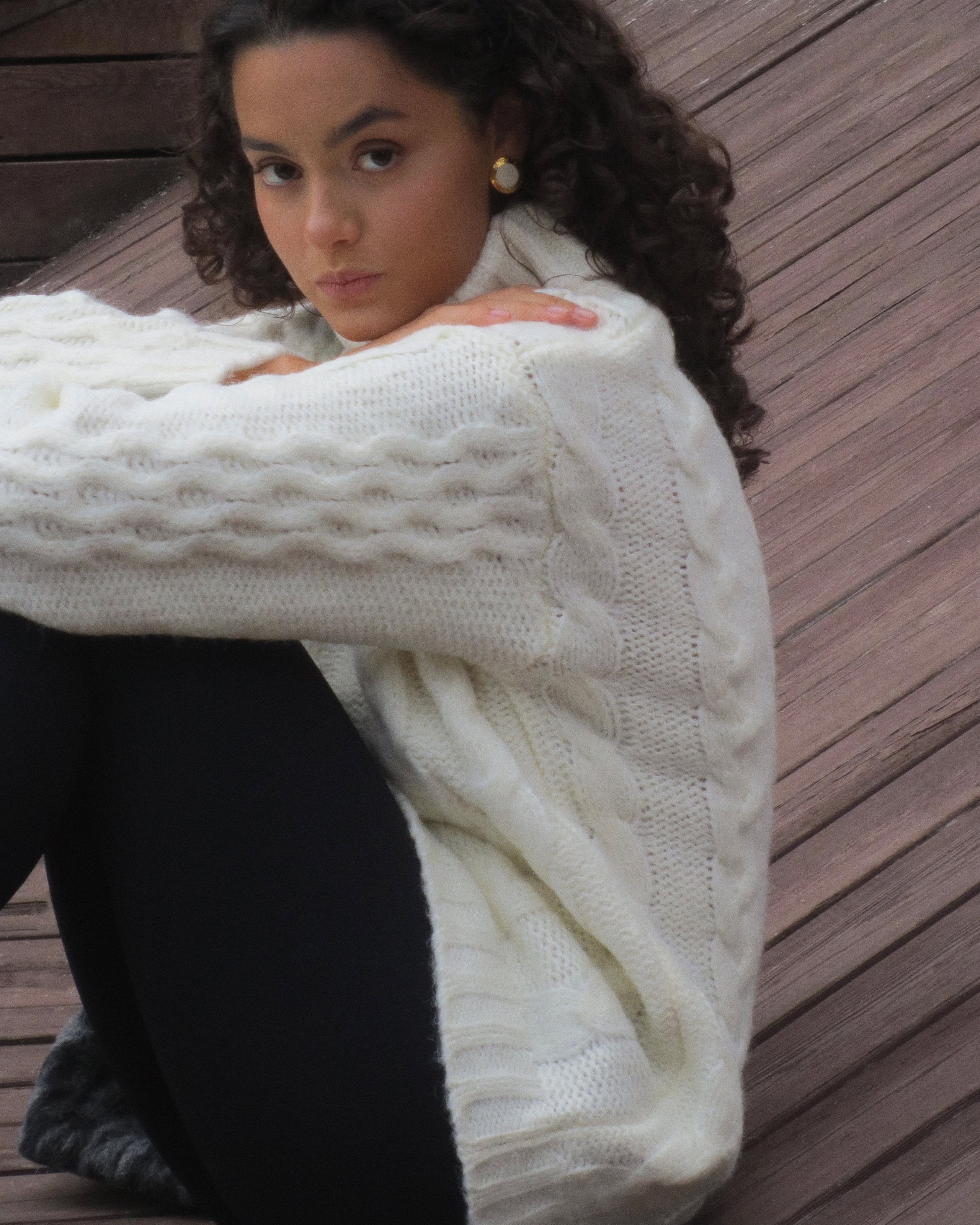 Cable-knit jumper, Milky — photo 4