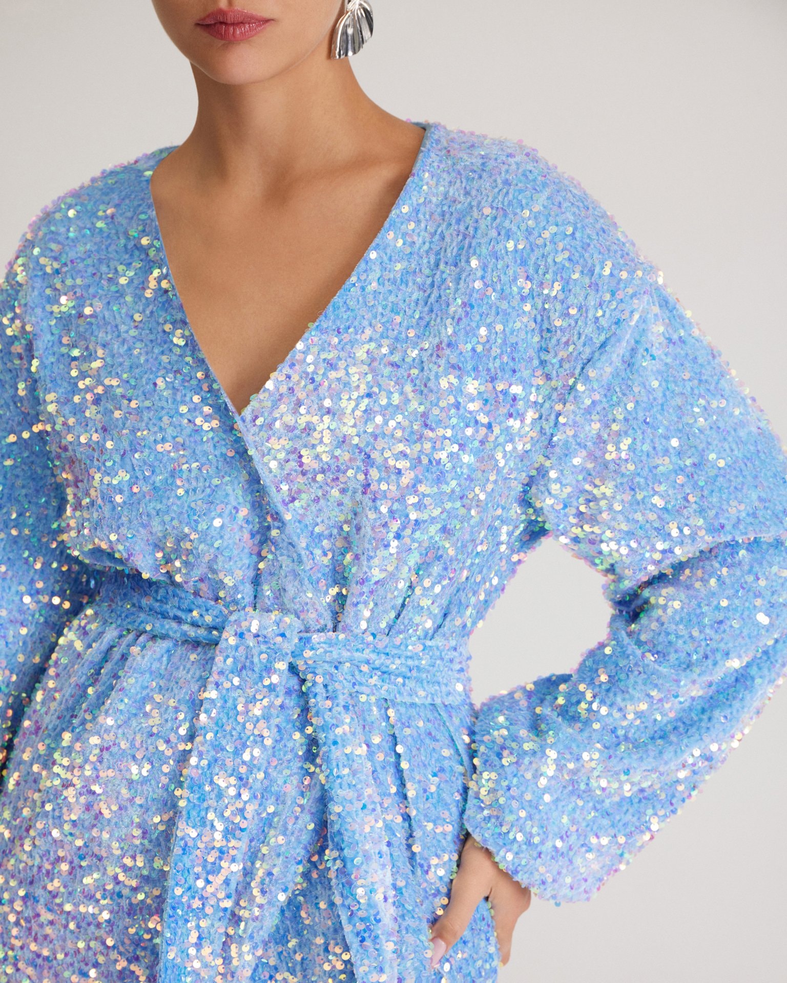 Blue dress with sequins, Light Blue — photo 8