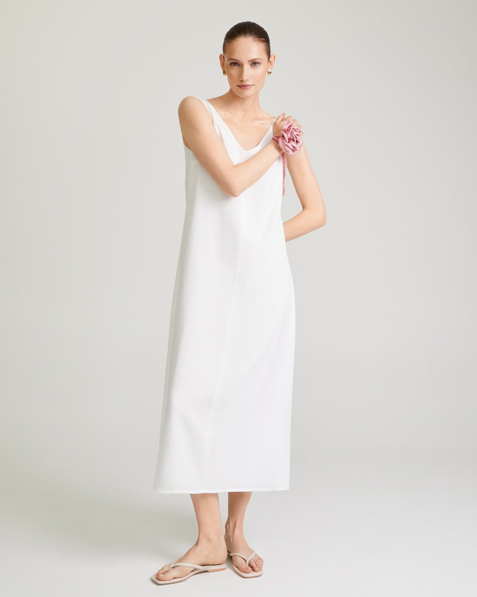 Dress with wide straps, White — photo 2