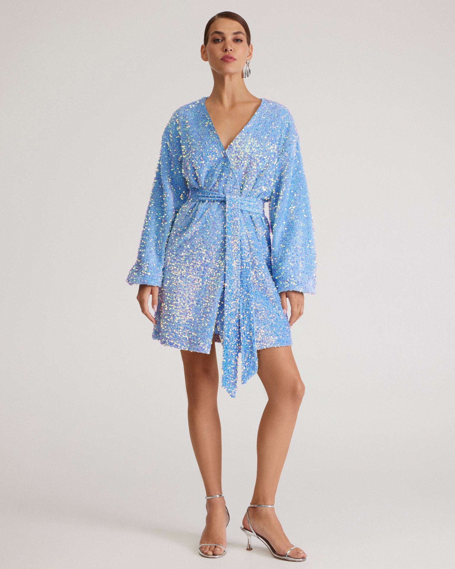 Blue dress with sequins, Light Blue — photo 4
