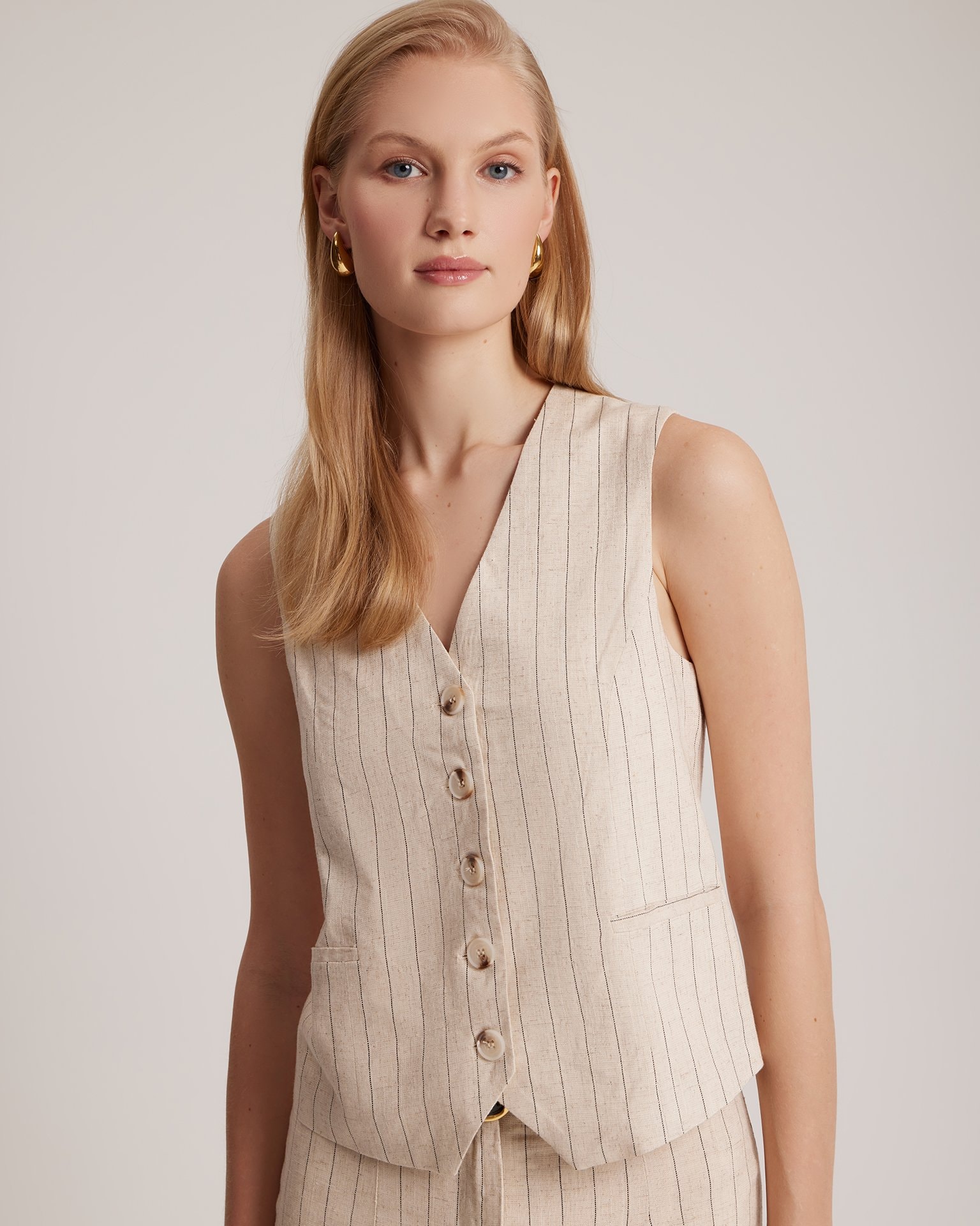 Linen waistcoat, Light Beige — photo 2