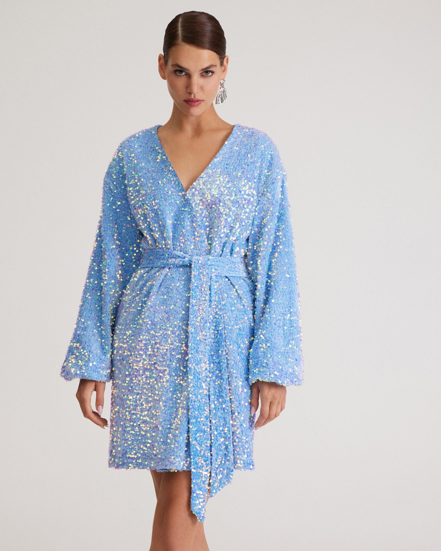 Blue dress with sequins, Light Blue — photo 5