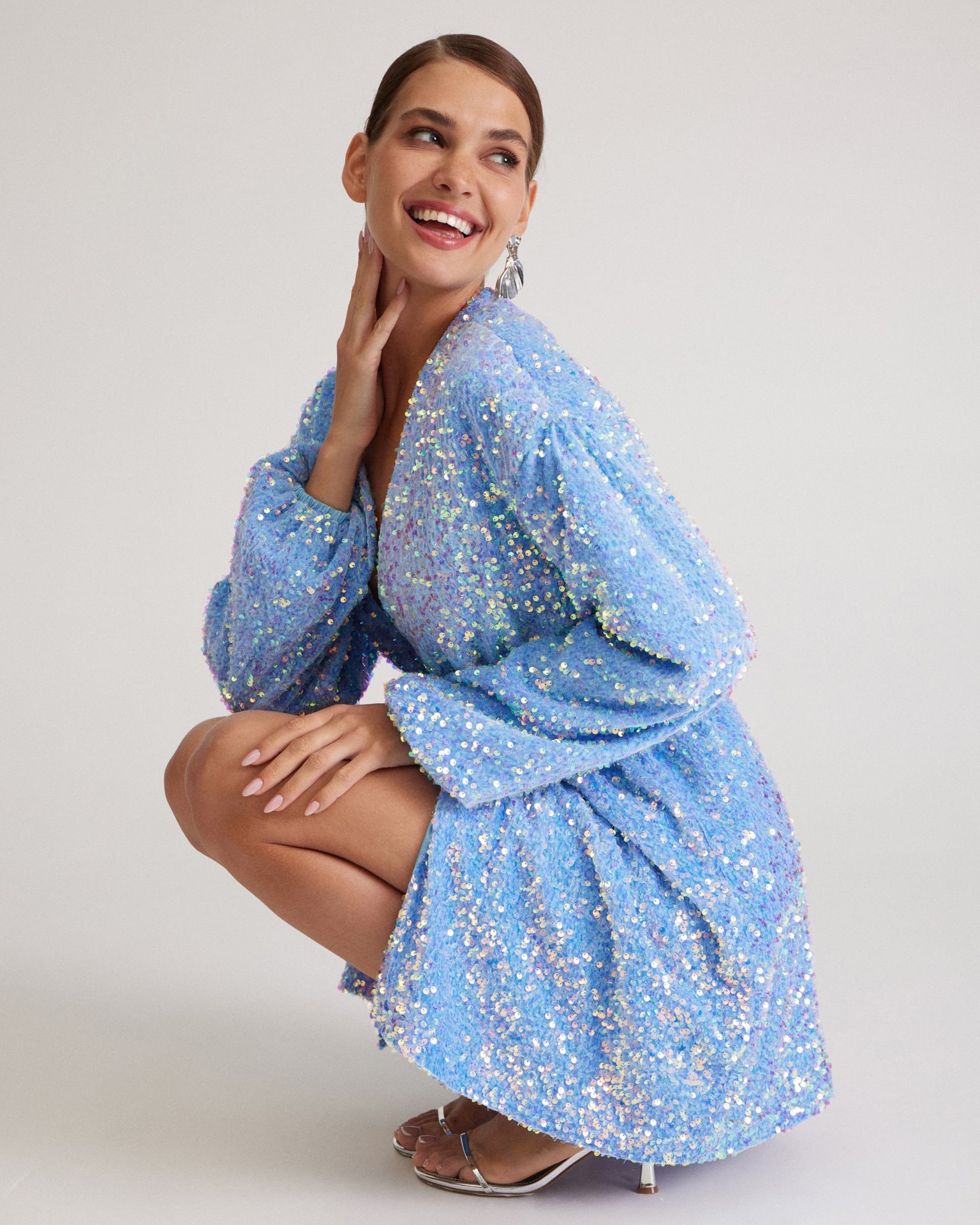 Blue dress with sequins, Light Blue — photo 2