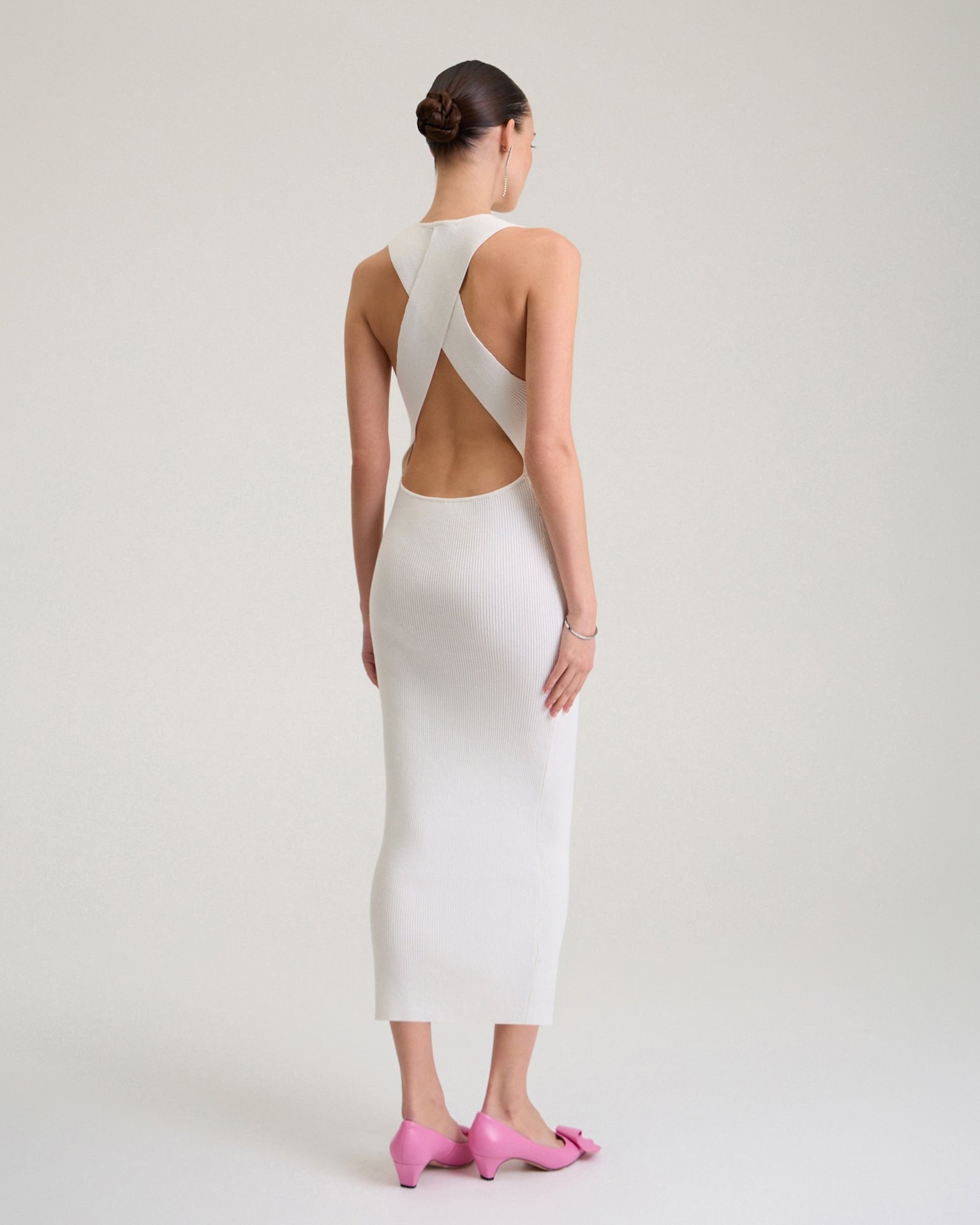 White dress with an open back, White