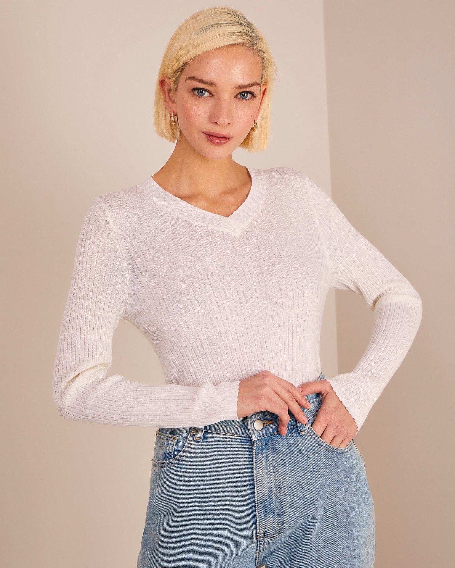 Ribbed turtleneck, Milky — photo 2